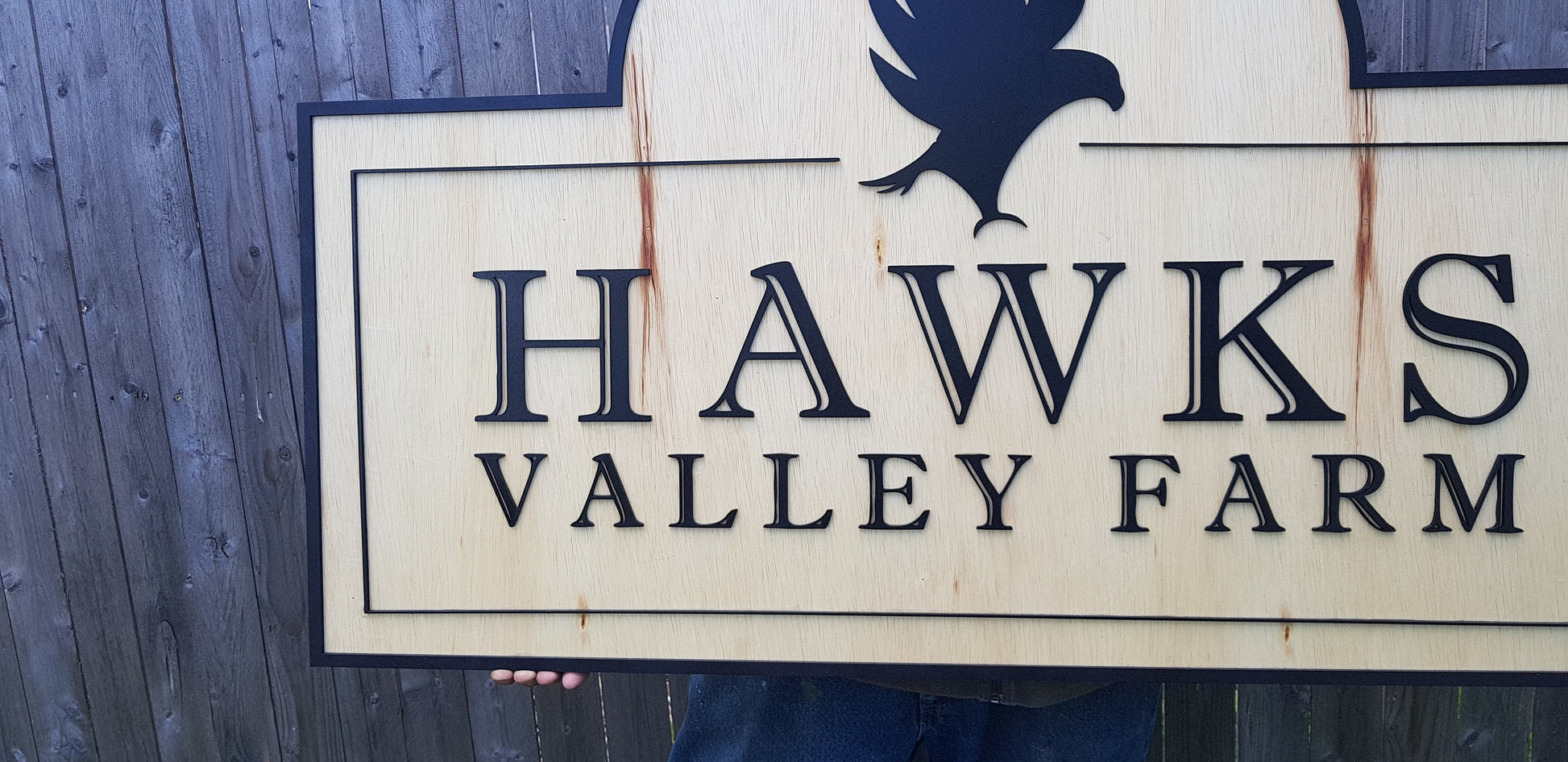 Large Custom Wooden Farm Sign Entrance Commerical Signage Logo Emblem Family Name Homestead Rustic Laser Cut Handmade Hawk Contour Business