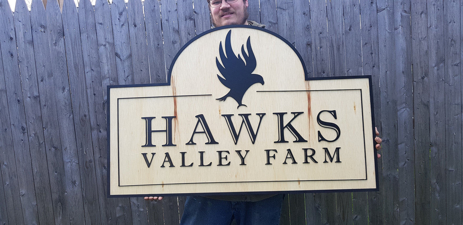 Large Custom Wooden Farm Sign Entrance Commerical Signage Logo Emblem Family Name Homestead Rustic Laser Cut Handmade Hawk Contour Business
