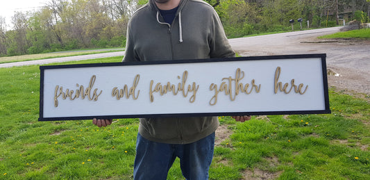 Large Wood Signage Dining Friends & Family Gold Gather Here Close Family Couch Sign Shabby Chic Raised Letter Over-sized 3D Kitchen Hostess