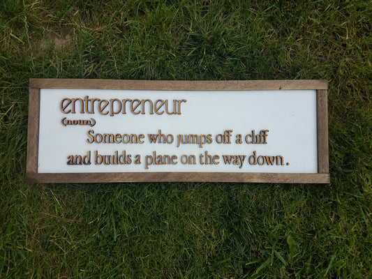 Entrepreneur Gift, Self Employed, Boss Gift, Small Business Owner, Business, Sign, 3D, Raised Text, Framed, White, Rustic