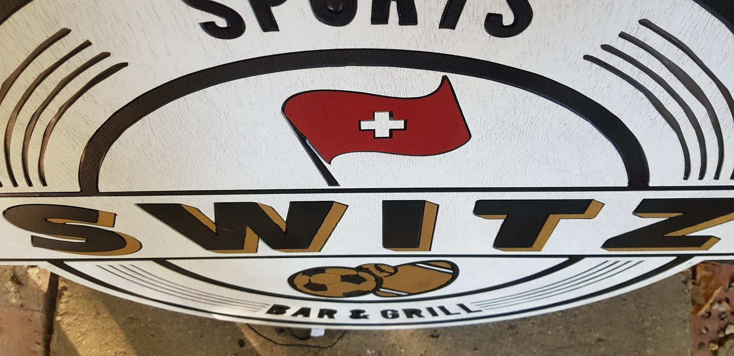 led lit custom wood sign. like a Neon light personalized to your logo or saying bar light