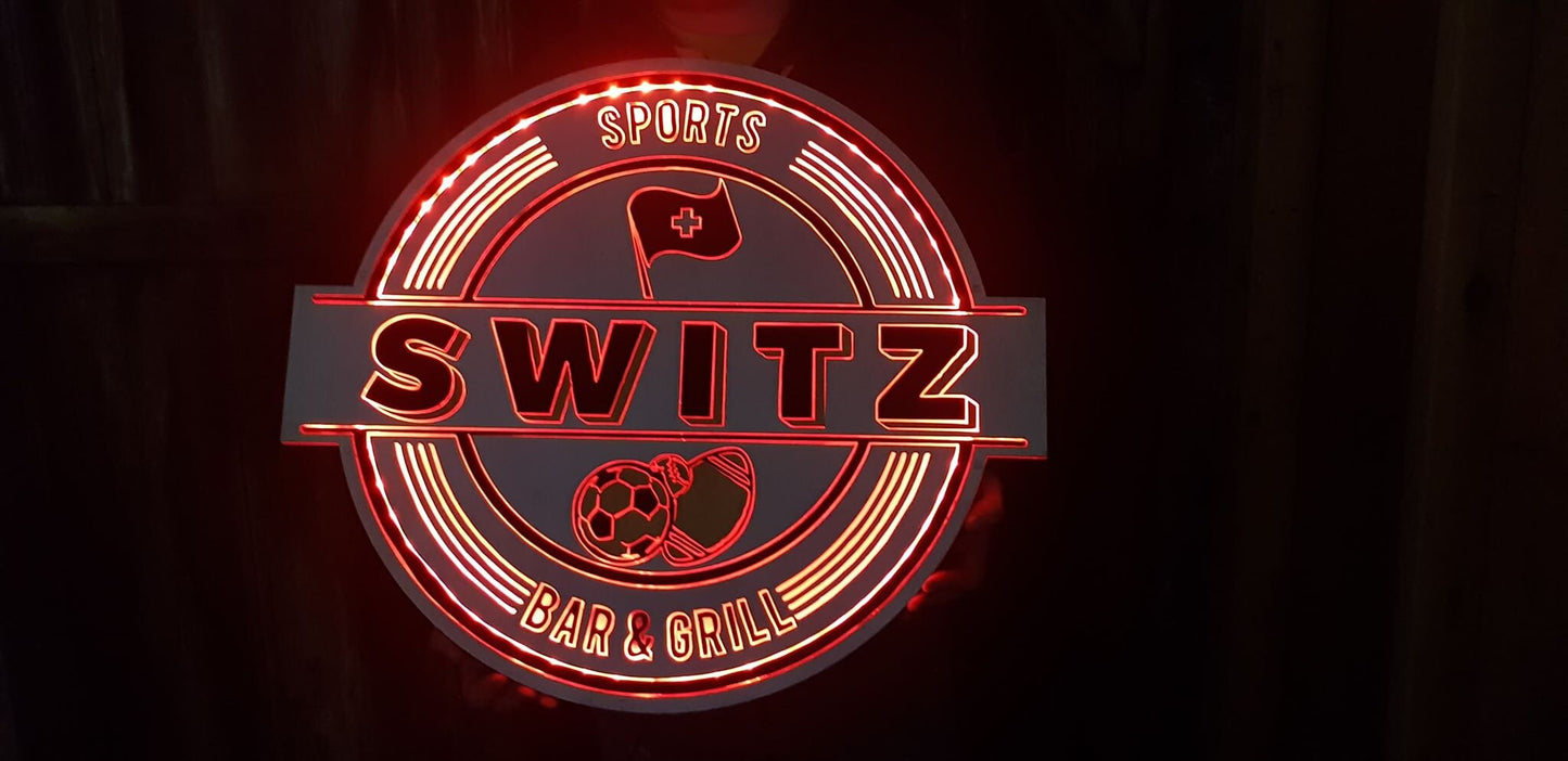 led lit custom wood sign. like a Neon light personalized to your logo or saying bar light