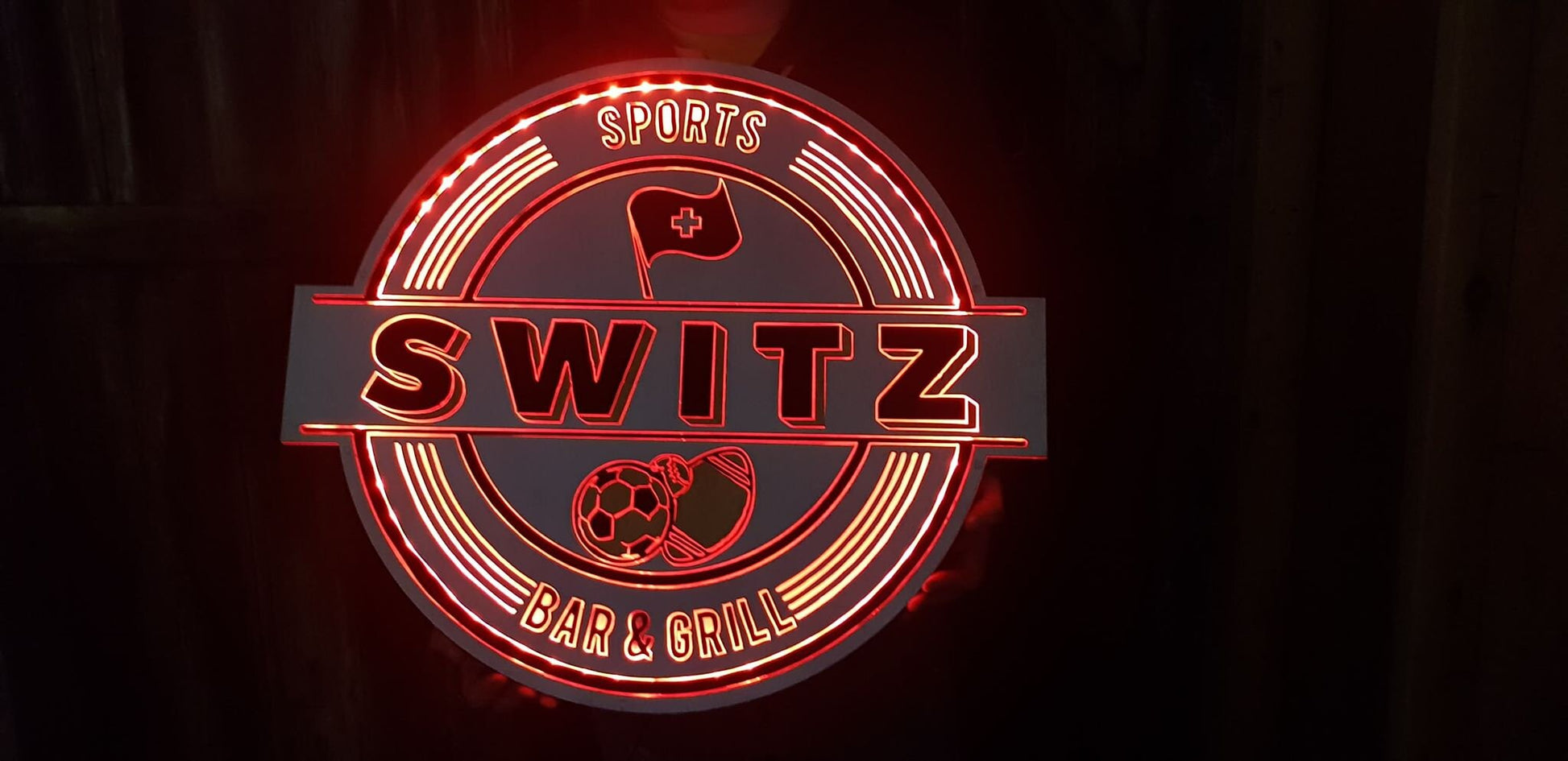 led lit custom wood sign. like a Neon light personalized to your logo or saying bar light