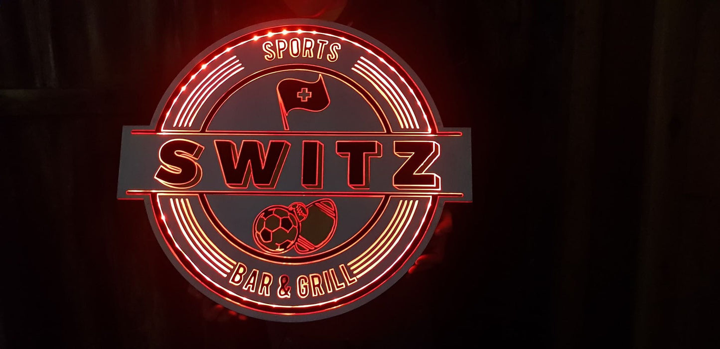 led lit custom wood sign. like a Neon light personalized to your logo or saying bar light