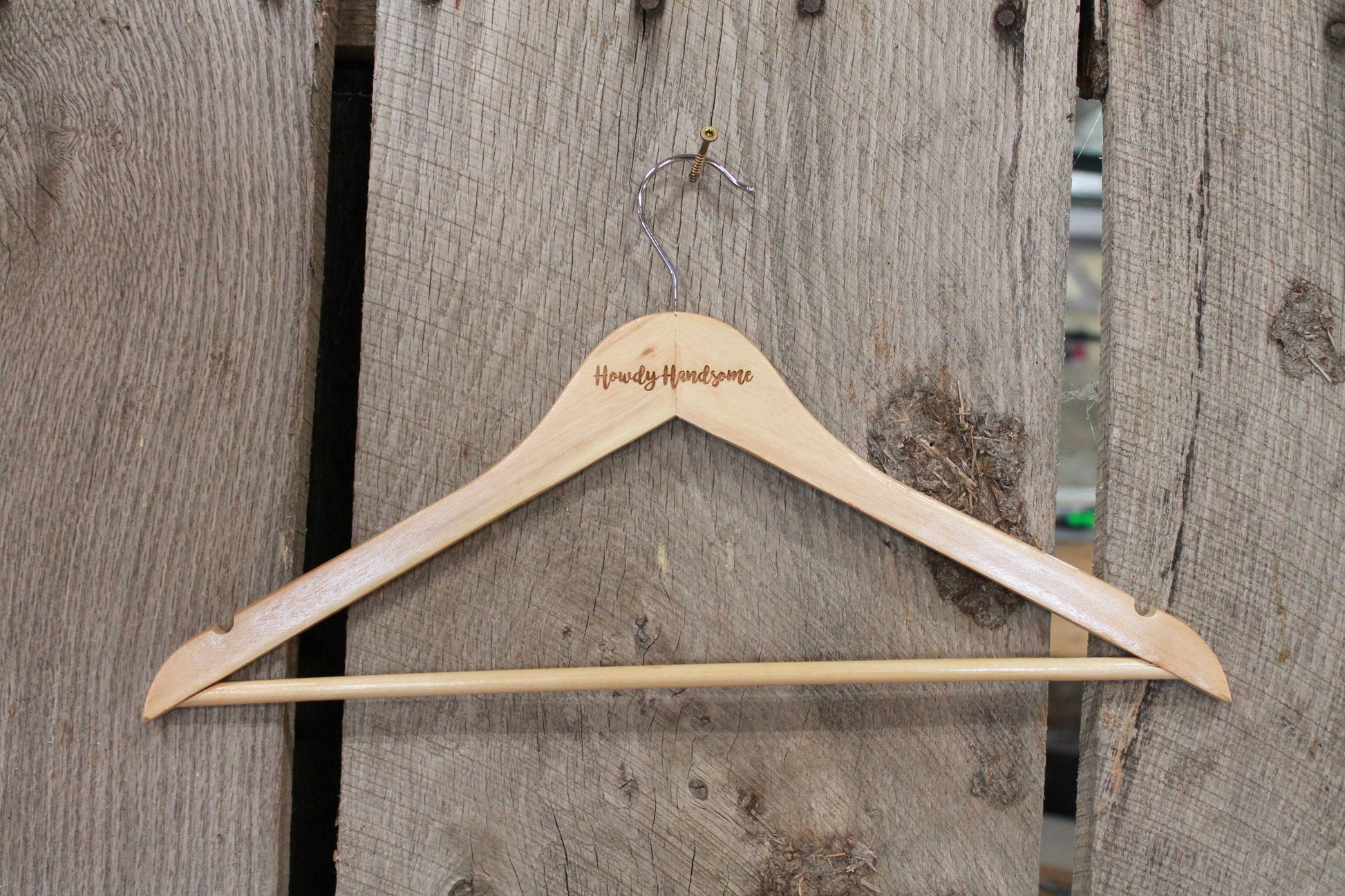 Howdy Handsome Clothes Hanger Engraved Hard Wood Mens Sturdy Suit Jacket Boys