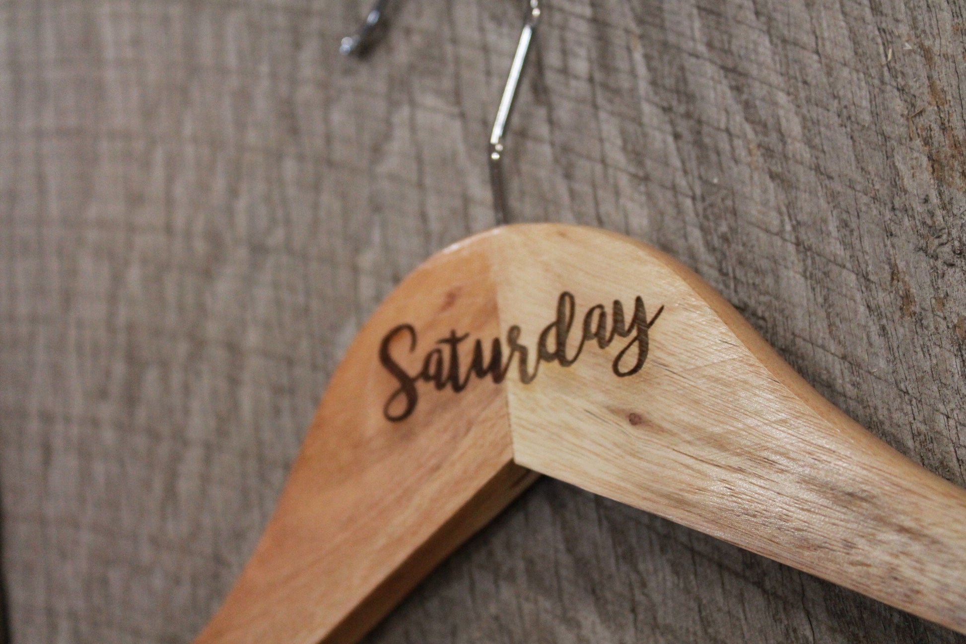 Days of the Week Set of 7 Engraved Wooden Clothes Hangers Sturdy Monday through Sunday Wood Custom