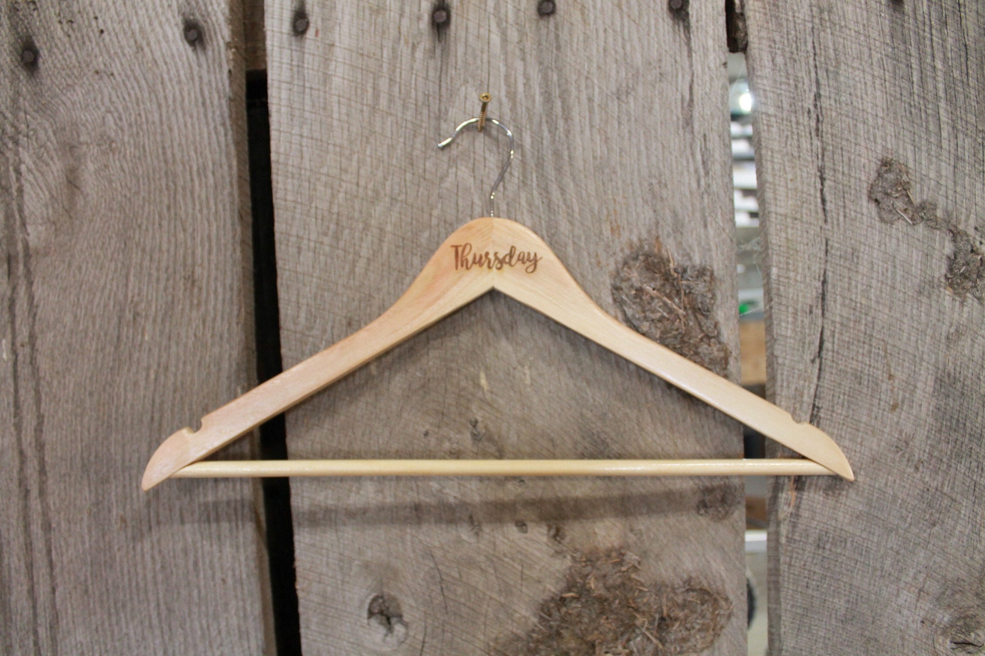 Days of the Week Set of 7 Engraved Wooden Clothes Hangers Sturdy Monday through Sunday Wood Custom