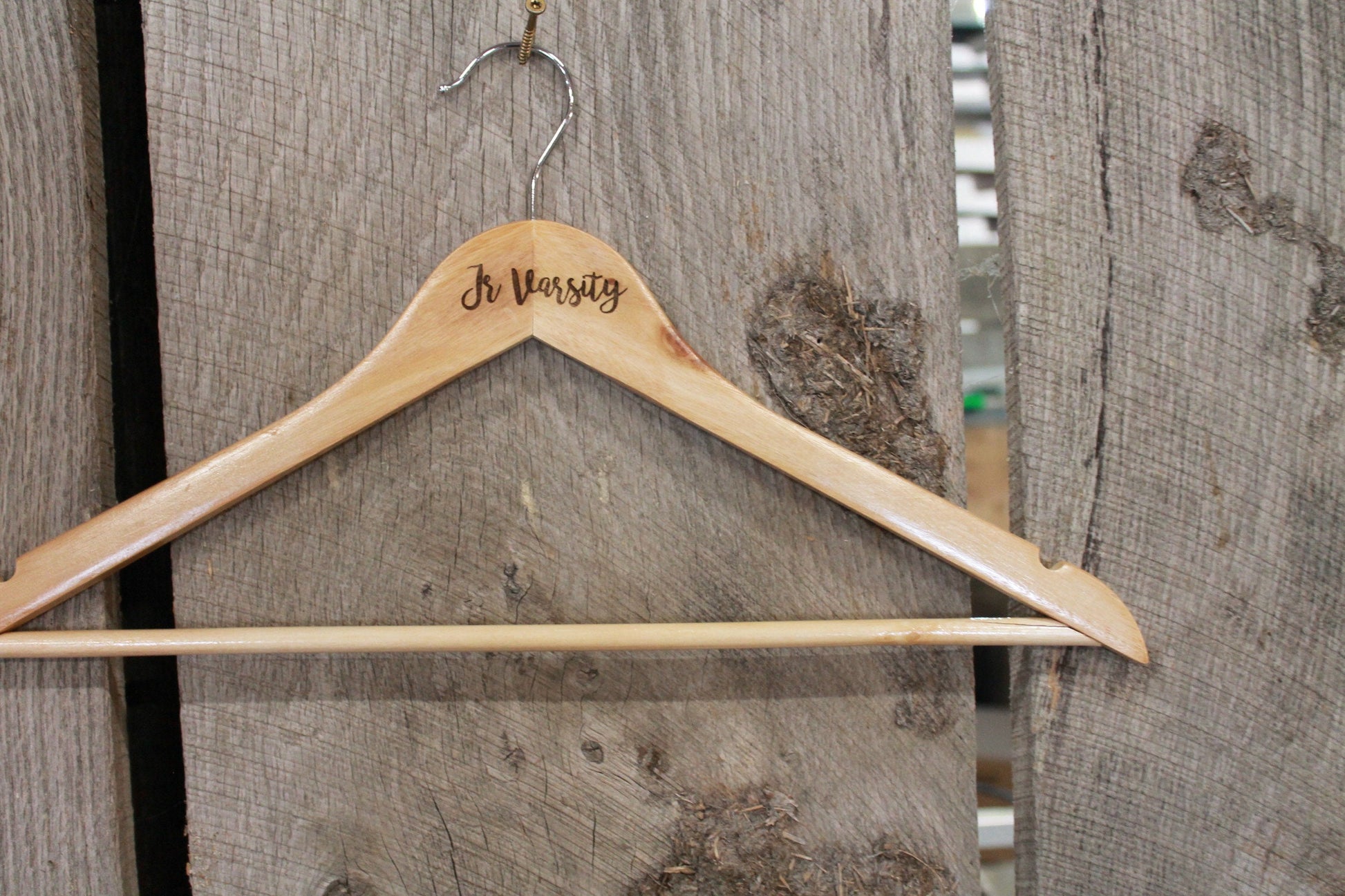 Jr Varsity Jacket Clothes Hanger Engraved Hard Wood Sturdy Ceremony Celebration Gift High School Letter