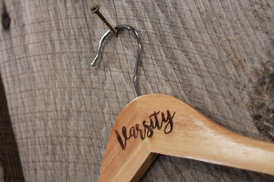 Varsity Jacket Clothes Hanger Engraved Hard Wood Sturdy Ceremony Celebration Gift High School Letter