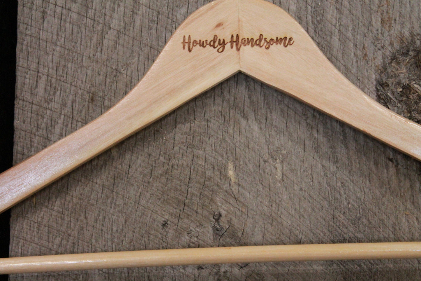 Howdy Handsome Clothes Hanger Engraved Hard Wood Mens Sturdy Suit Jacket Boys