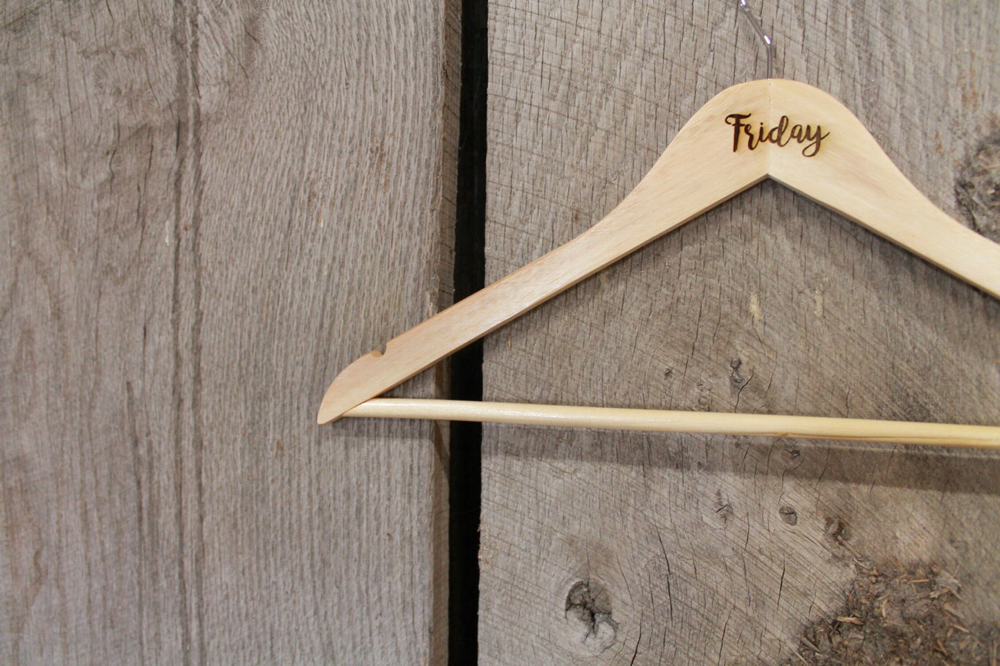 Days of the Week Set of 7 Engraved Wooden Clothes Hangers Sturdy Monday through Sunday Wood Custom