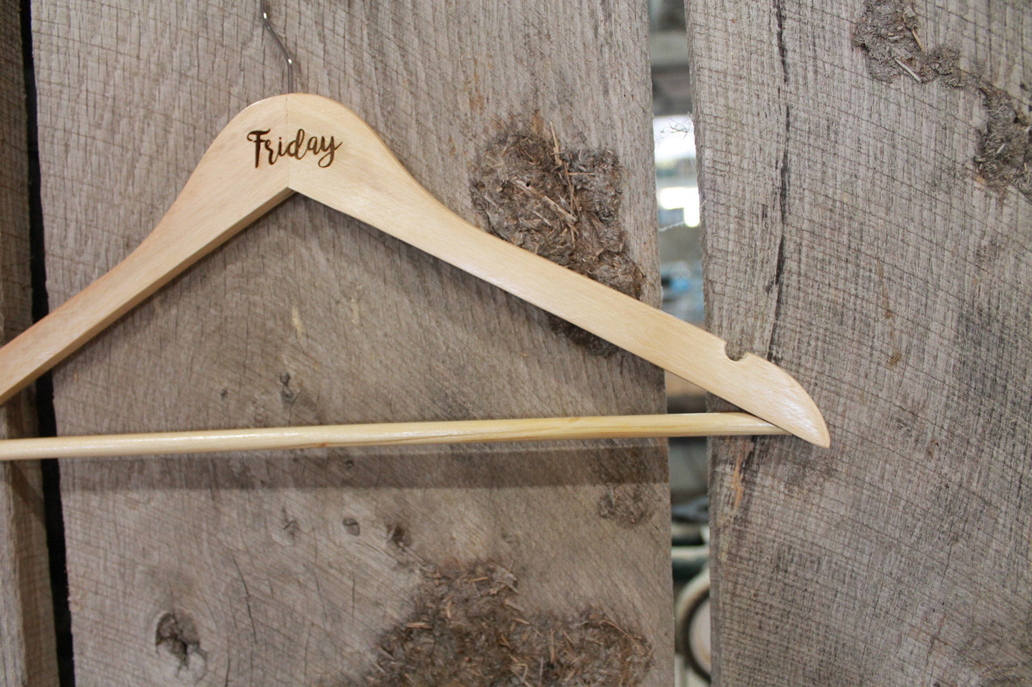 Days of the Week Set of 7 Engraved Wooden Clothes Hangers Sturdy Monday through Sunday Wood Custom