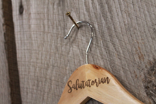 Salutatorian Gown Dress Suit Clothes Hanger Engraved Hard Wood Sturdy Ceremony Celebration Gift