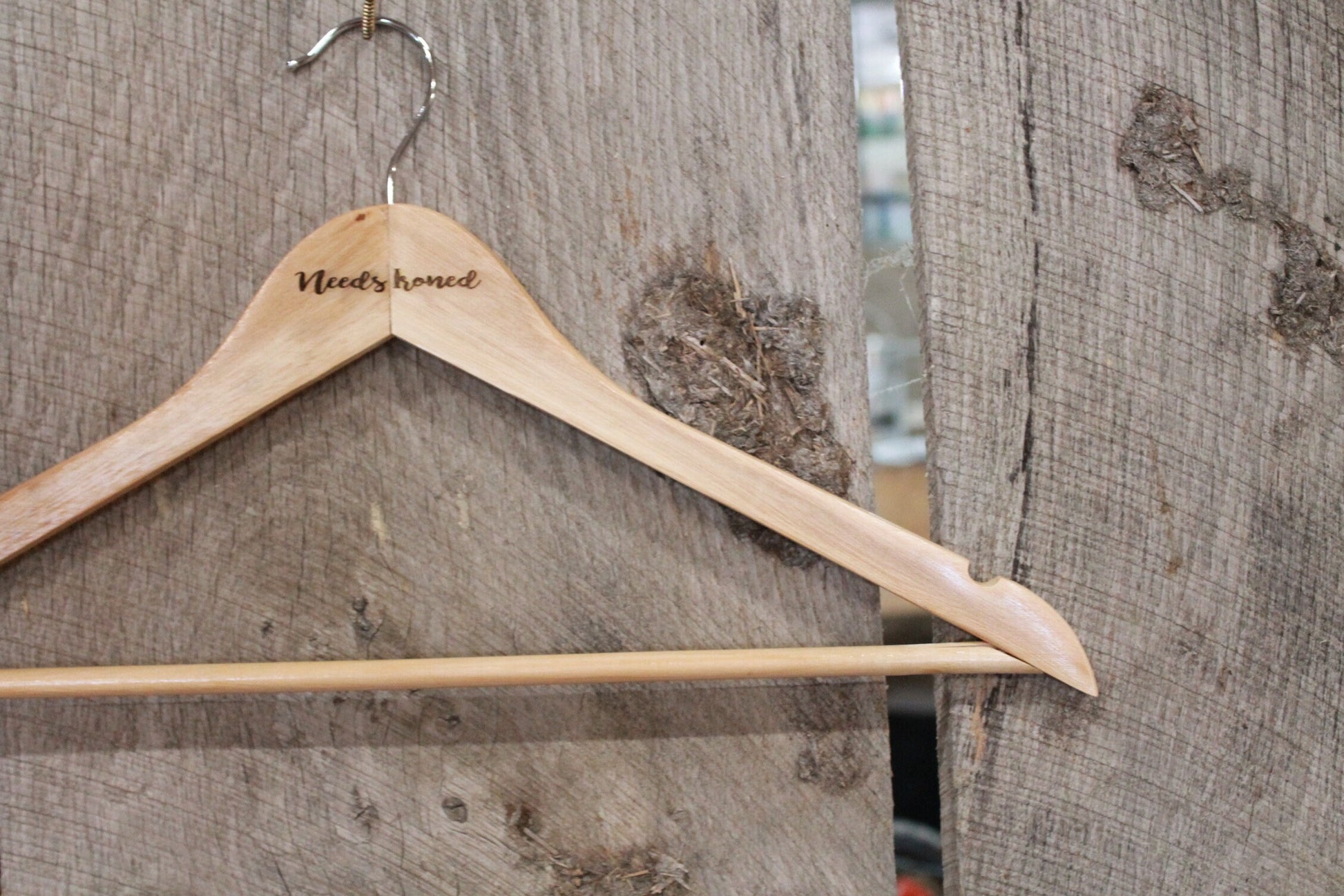 Needs Ironed Iron Clothes Hanger Engraved Hard Wood Sturdy Note Message Organization Wash Laundry Room