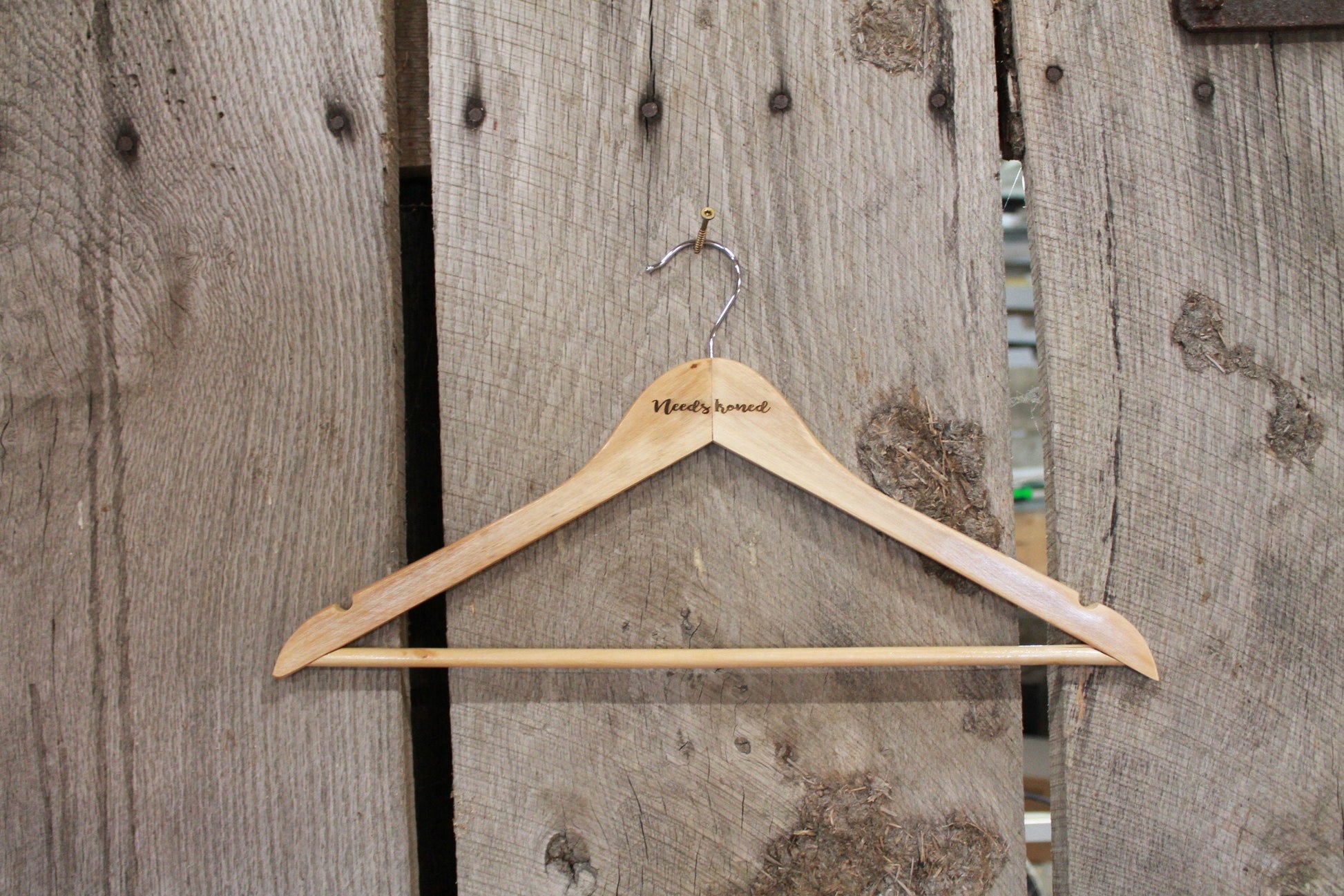 Needs Ironed Iron Clothes Hanger Engraved Hard Wood Sturdy Note Message Organization Wash Laundry Room