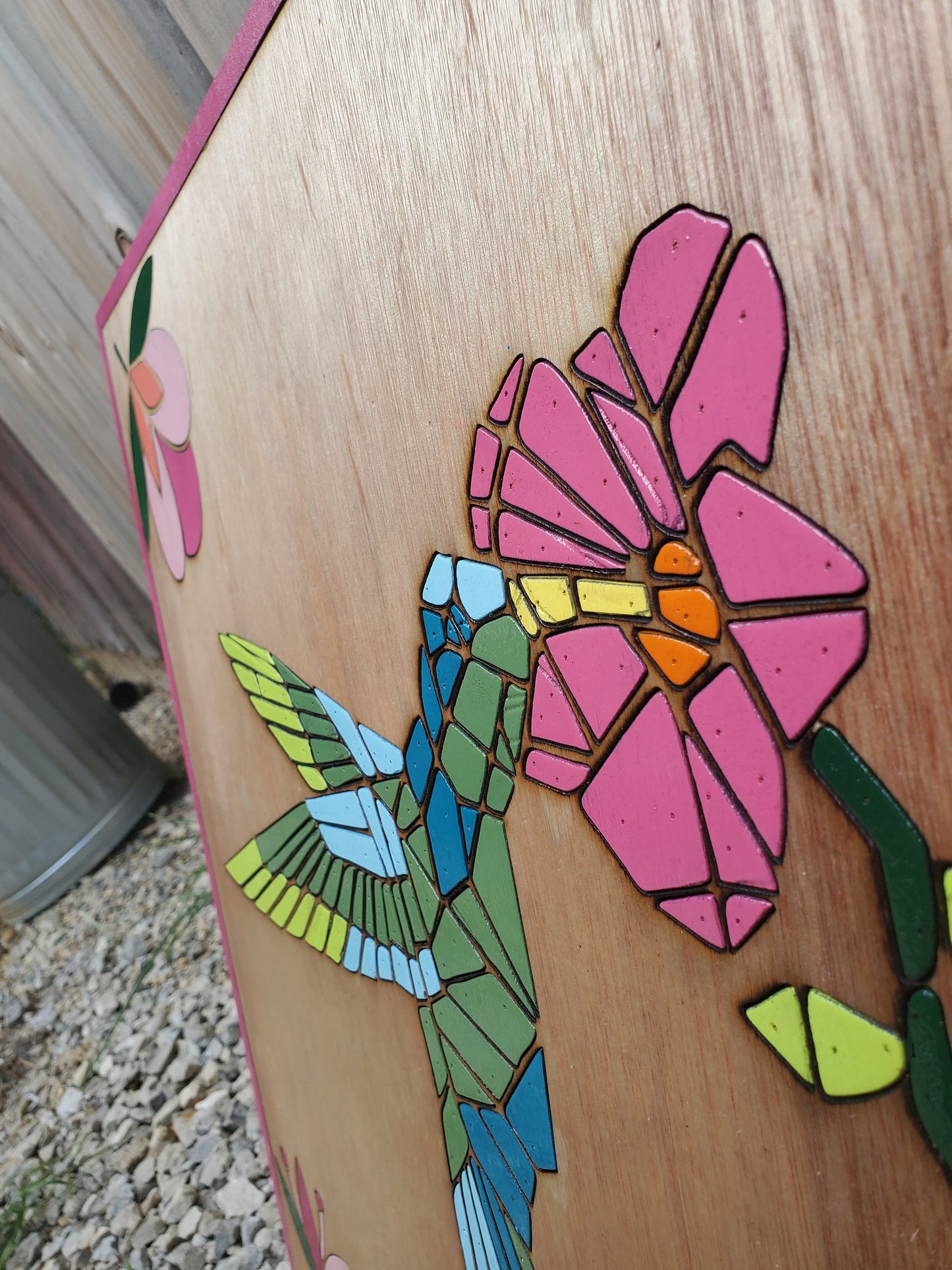 Hummingbird, Bird, Barn Quilt, Tulip, Flower, Floral, Wood, Barn Decor, Vintage, Rustic, Mosaic, Handmade, Primitive, Laser Cut Out