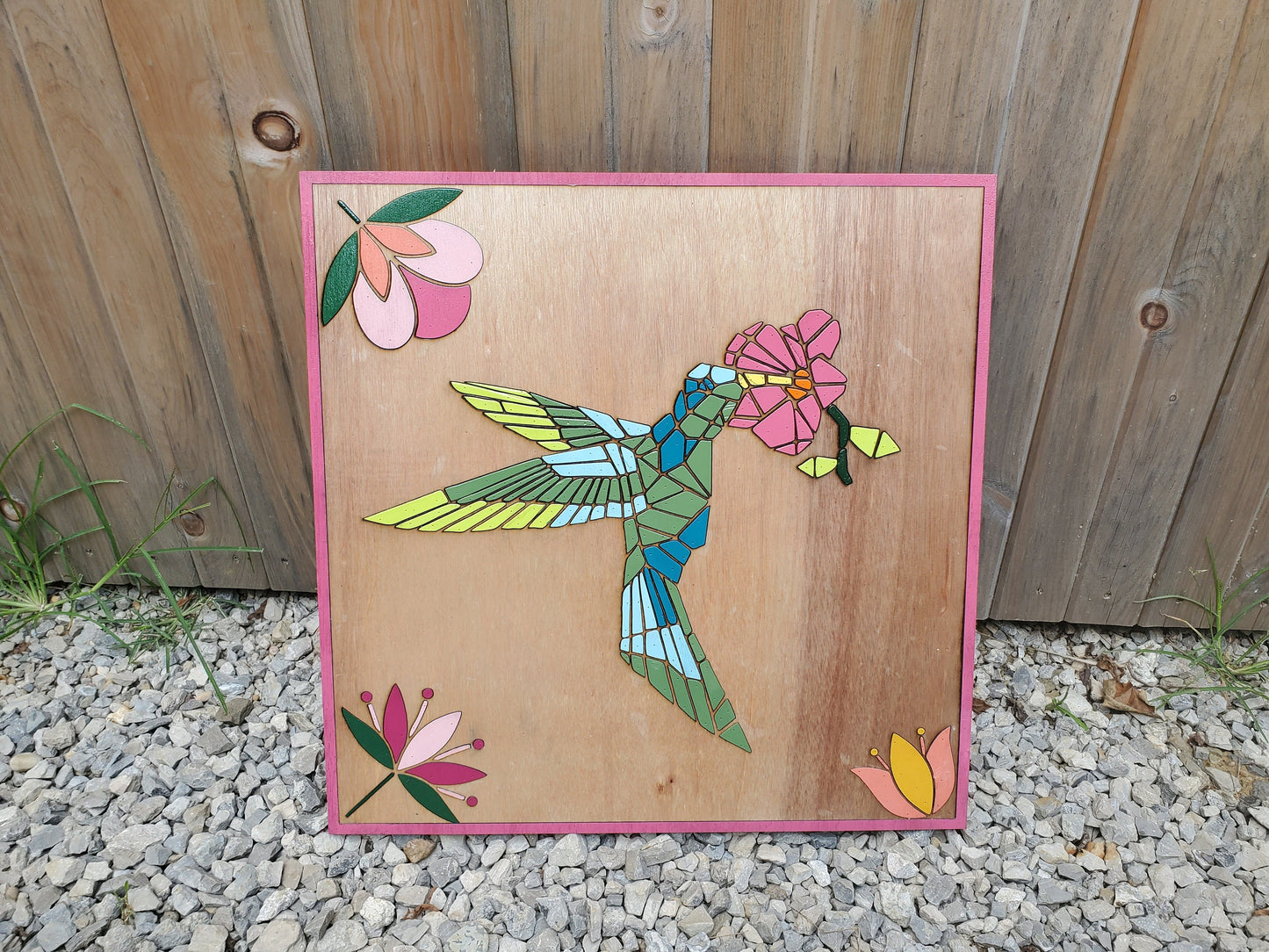 Hummingbird, Bird, Barn Quilt, Tulip, Flower, Floral, Wood, Barn Decor, Vintage, Rustic, Mosaic, Handmade, Primitive, Laser Cut Out