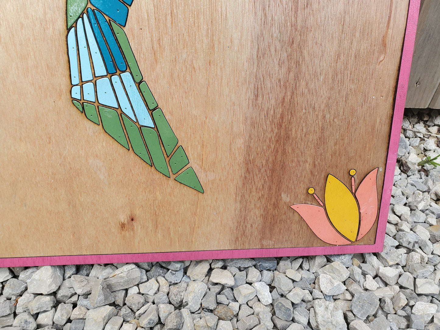 Hummingbird, Bird, Barn Quilt, Tulip, Flower, Floral, Wood, Barn Decor, Vintage, Rustic, Mosaic, Handmade, Primitive, Laser Cut Out