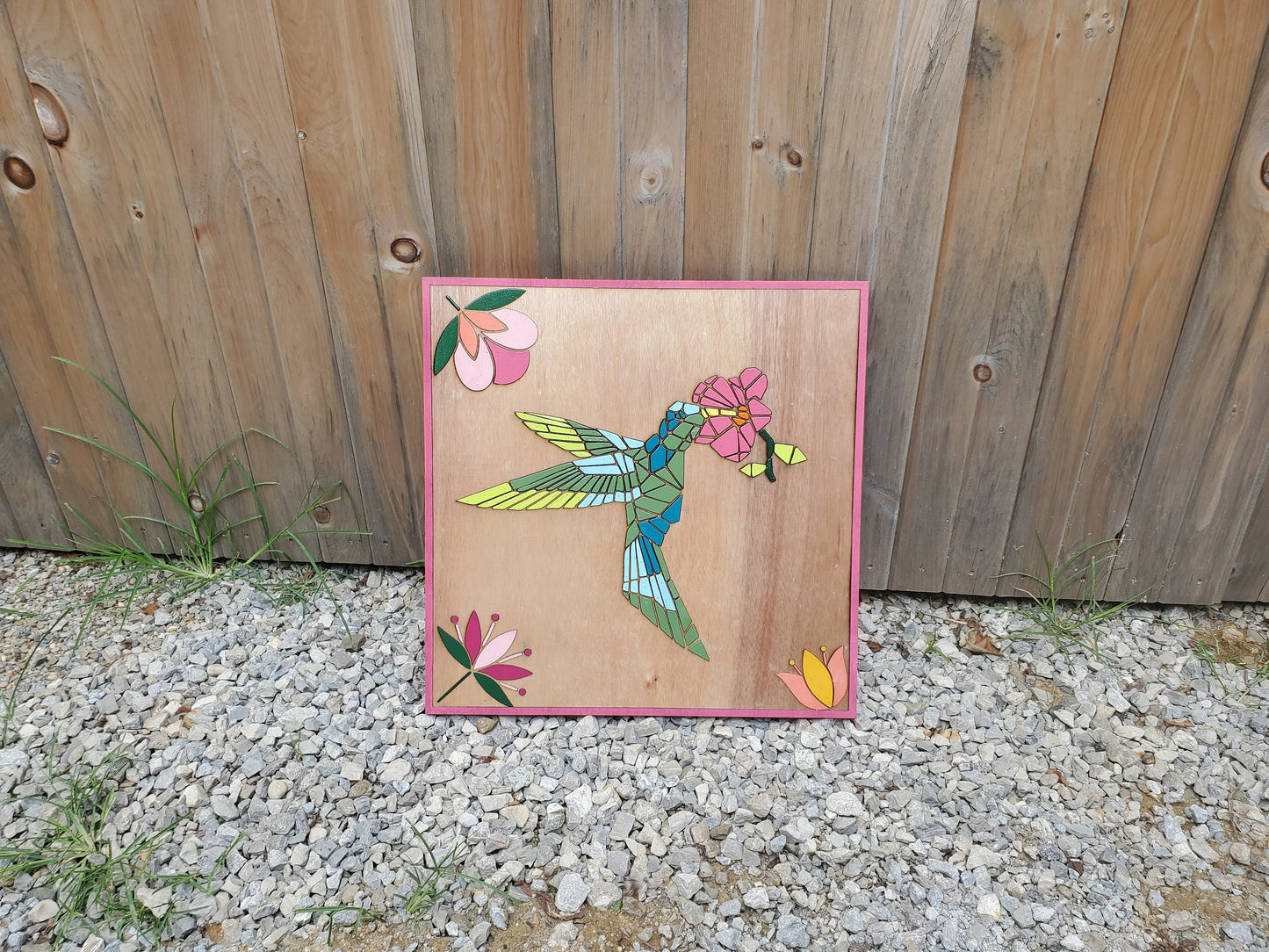 Hummingbird, Bird, Barn Quilt, Tulip, Flower, Floral, Wood, Barn Decor, Vintage, Rustic, Mosaic, Handmade, Primitive, Laser Cut Out