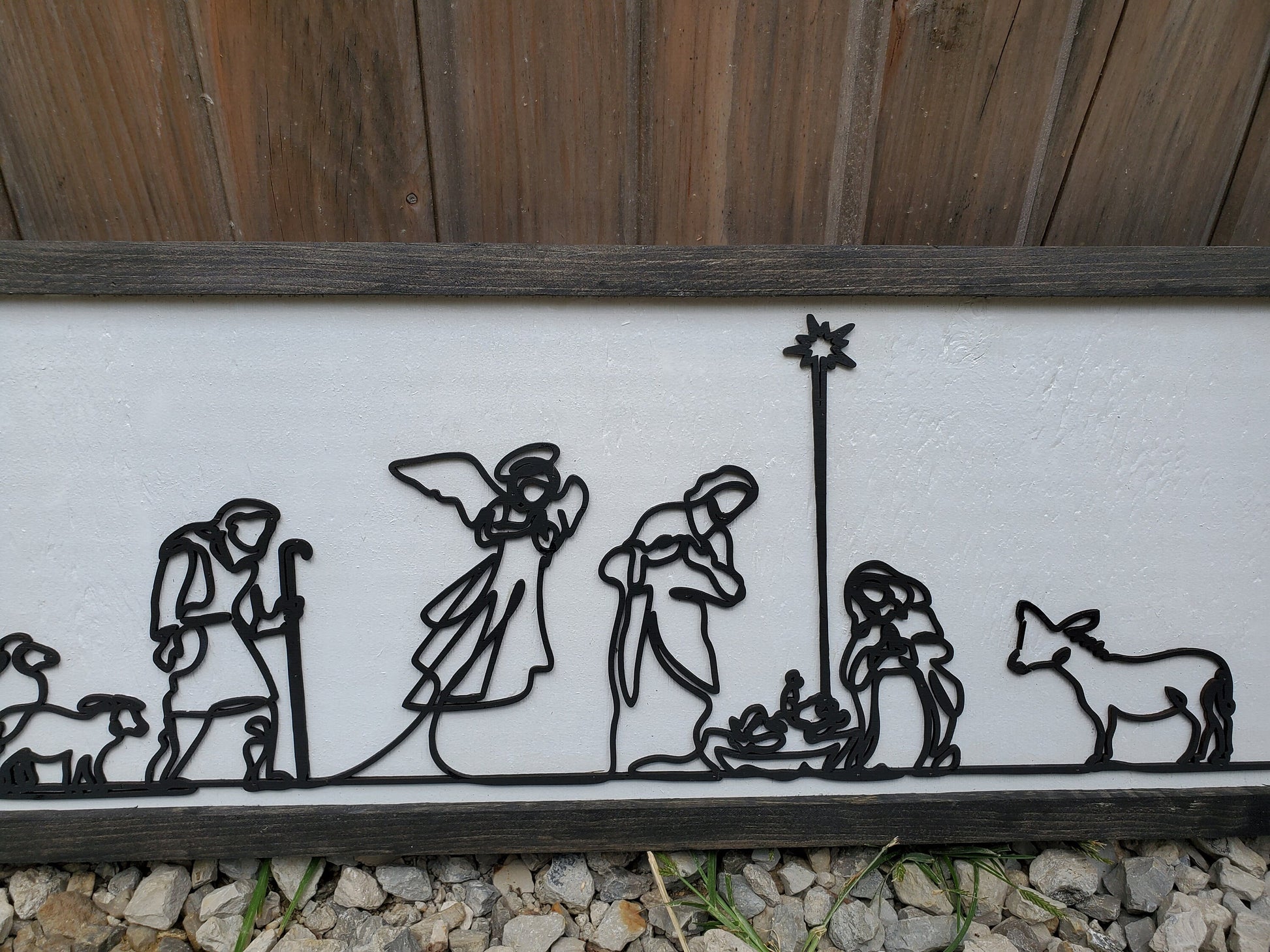 Nativity, Scene, Manger, Christmas, Winter, Christs Birth, Baby Jesus, Line Art, 3D, Raised Text Sign, Rustic, Farmhouse, Shabby Chic, Wood