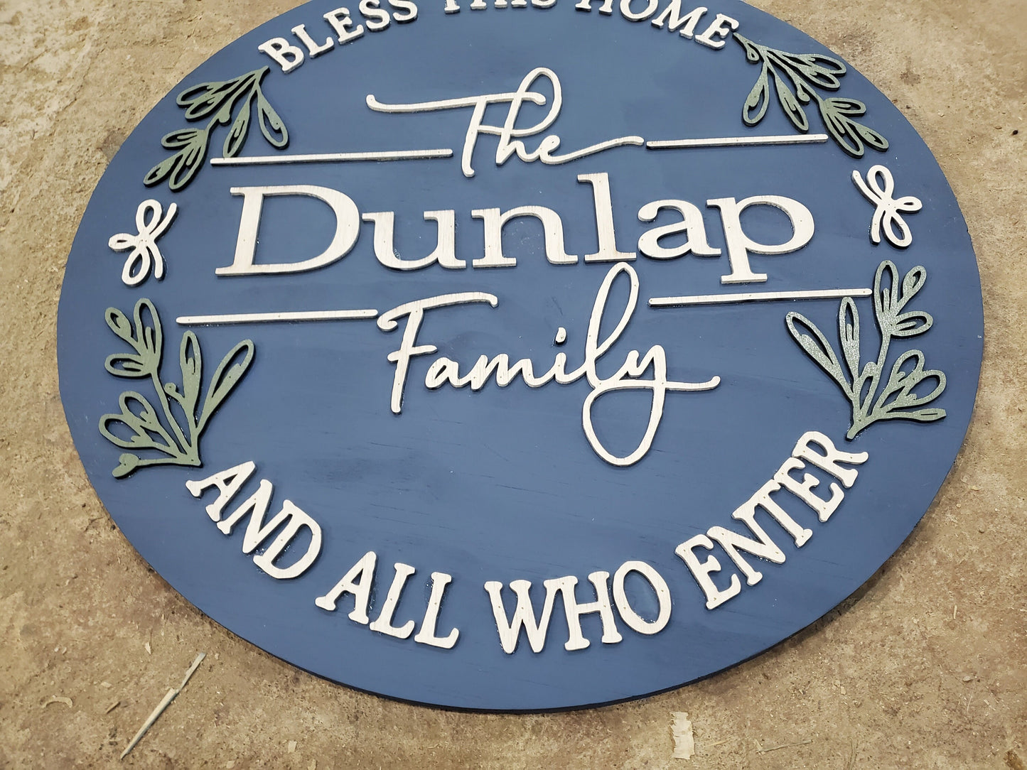 Custom Home Last Name Family Name Sign Bless this Home Door House Warming Established Circle Plaque Round Large 3D Raised Image Laser Cut