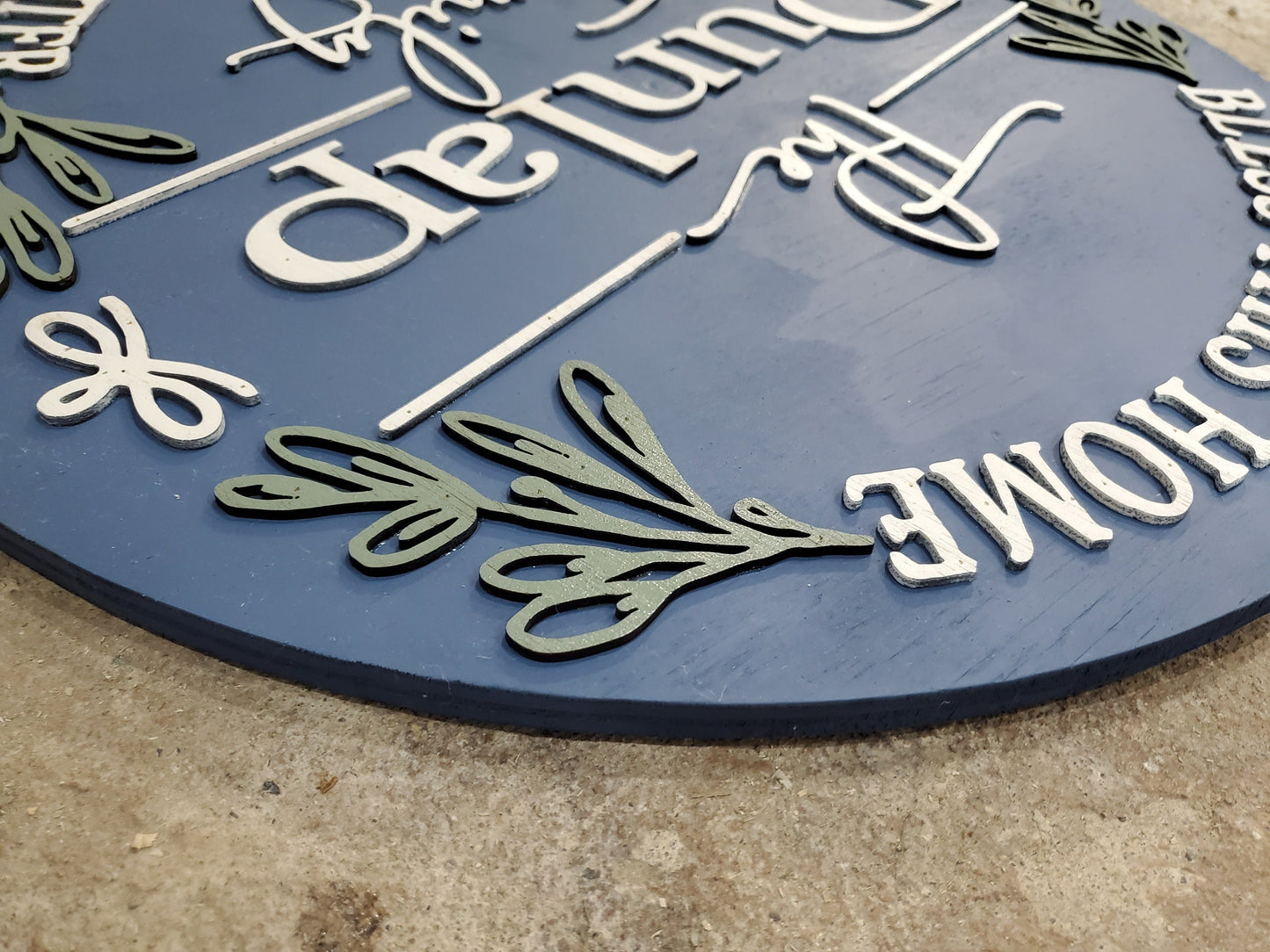 Custom Home Last Name Family Name Sign Bless this Home Door House Warming Established Circle Plaque Round Large 3D Raised Image Laser Cut