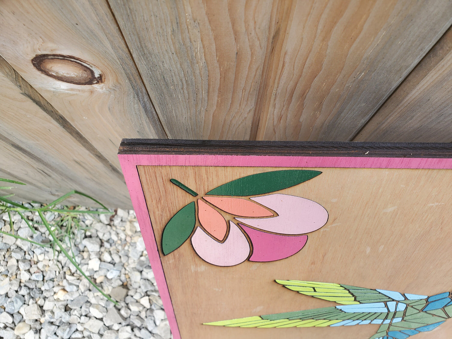 Hummingbird, Bird, Barn Quilt, Tulip, Flower, Floral, Wood, Barn Decor, Vintage, Rustic, Mosaic, Handmade, Primitive, Laser Cut Out