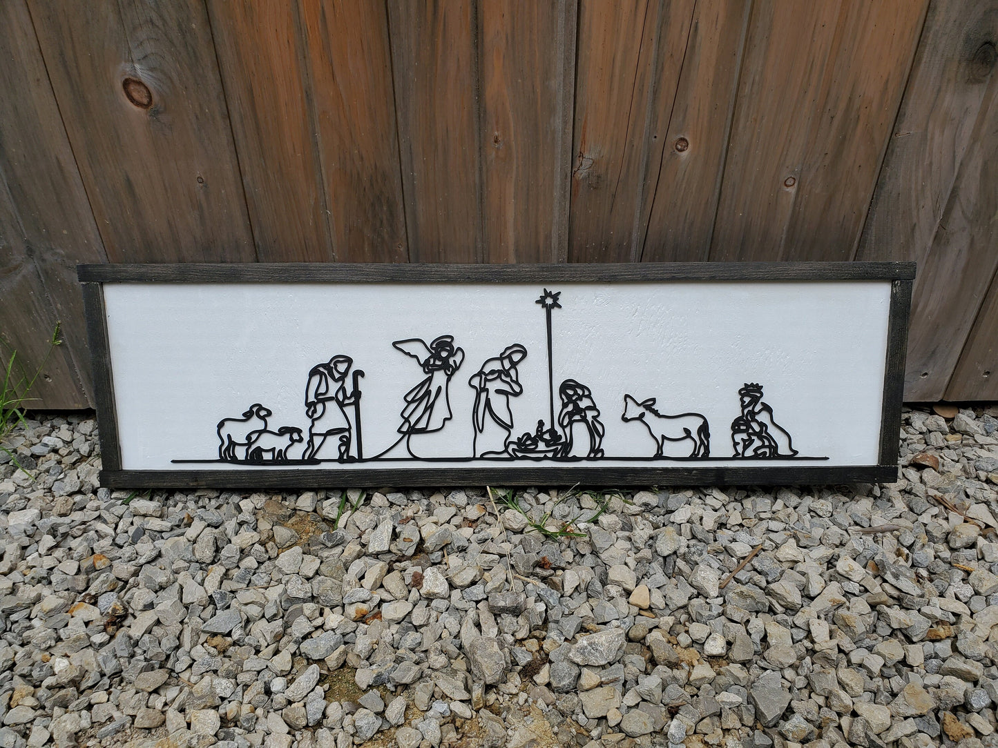 Nativity, Scene, Manger, Christmas, Winter, Christs Birth, Baby Jesus, Line Art, 3D, Raised Text Sign, Rustic, Farmhouse, Shabby Chic, Wood