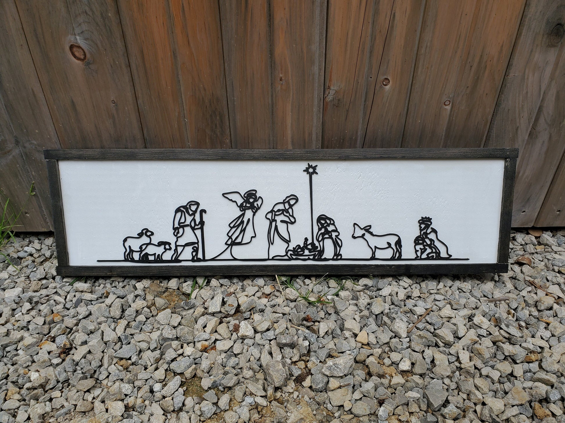 Nativity, Scene, Manger, Christmas, Winter, Christs Birth, Baby Jesus, Line Art, 3D, Raised Text Sign, Rustic, Farmhouse, Shabby Chic, Wood