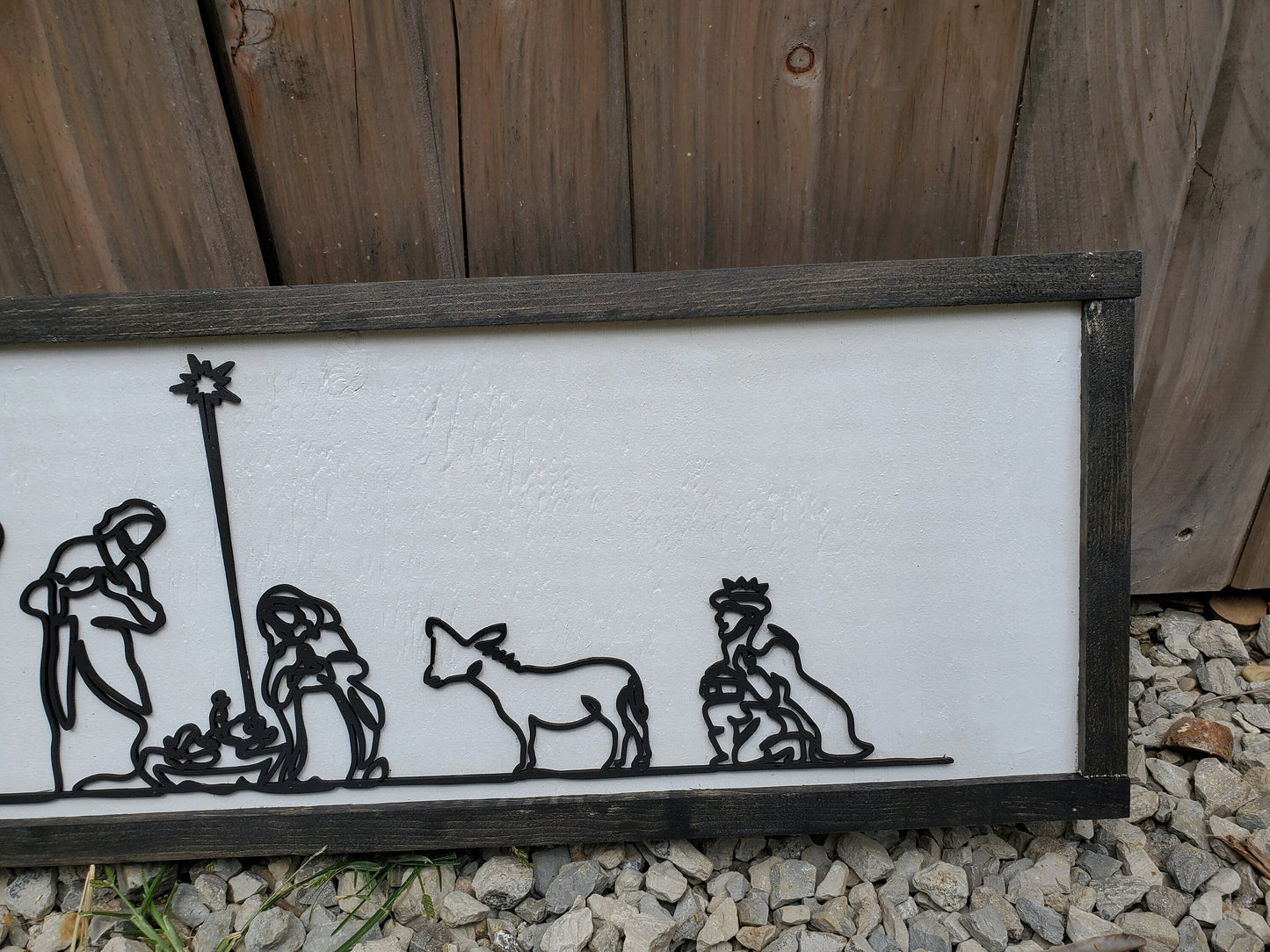 Nativity, Scene, Manger, Christmas, Winter, Christs Birth, Baby Jesus, Line Art, 3D, Raised Text Sign, Rustic, Farmhouse, Shabby Chic, Wood