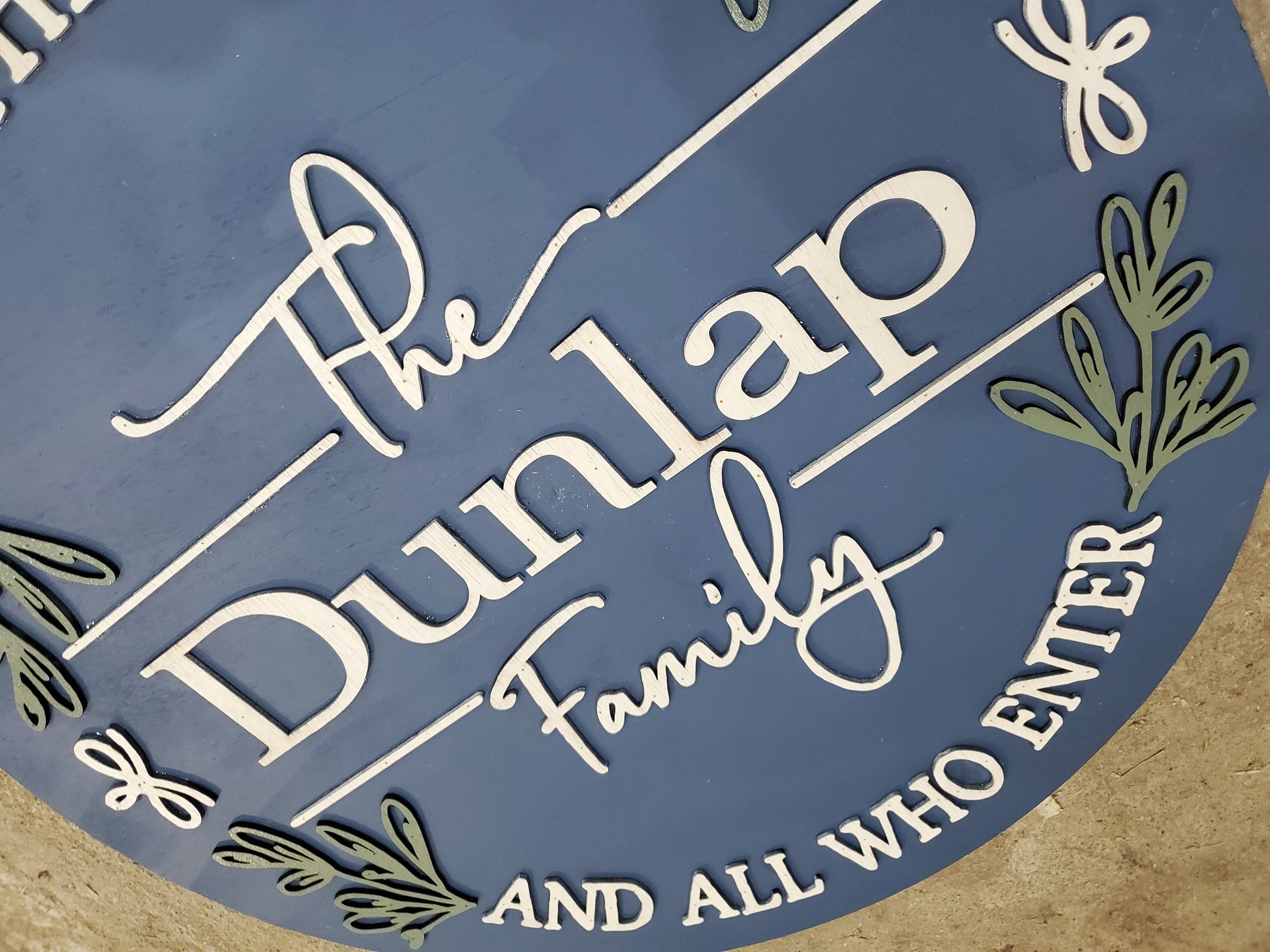 Custom Home Last Name Family Name Sign Bless this Home Door House Warming Established Circle Plaque Round Large 3D Raised Image Laser Cut