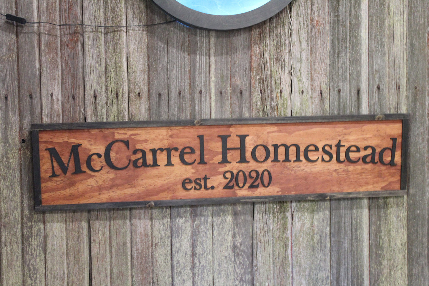 Large Custom Ranch Sign Red Stain Over-sized Rustic Business Logo Raised Text Wood Laser Cut Out 3D Extra Large Sign
