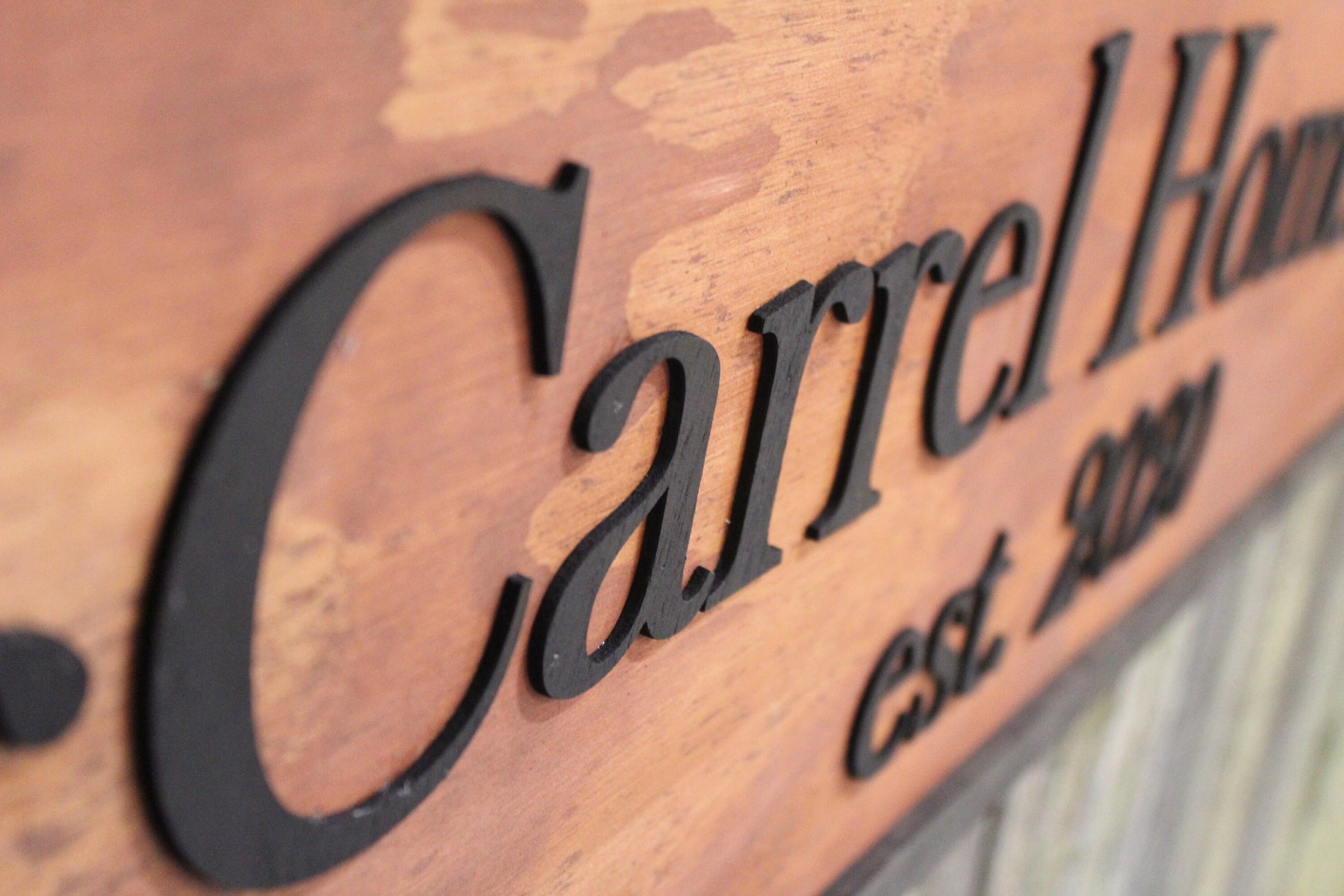 Large Custom Ranch Sign Red Stain Over-sized Rustic Business Logo Raised Text Wood Laser Cut Out 3D Extra Large Sign