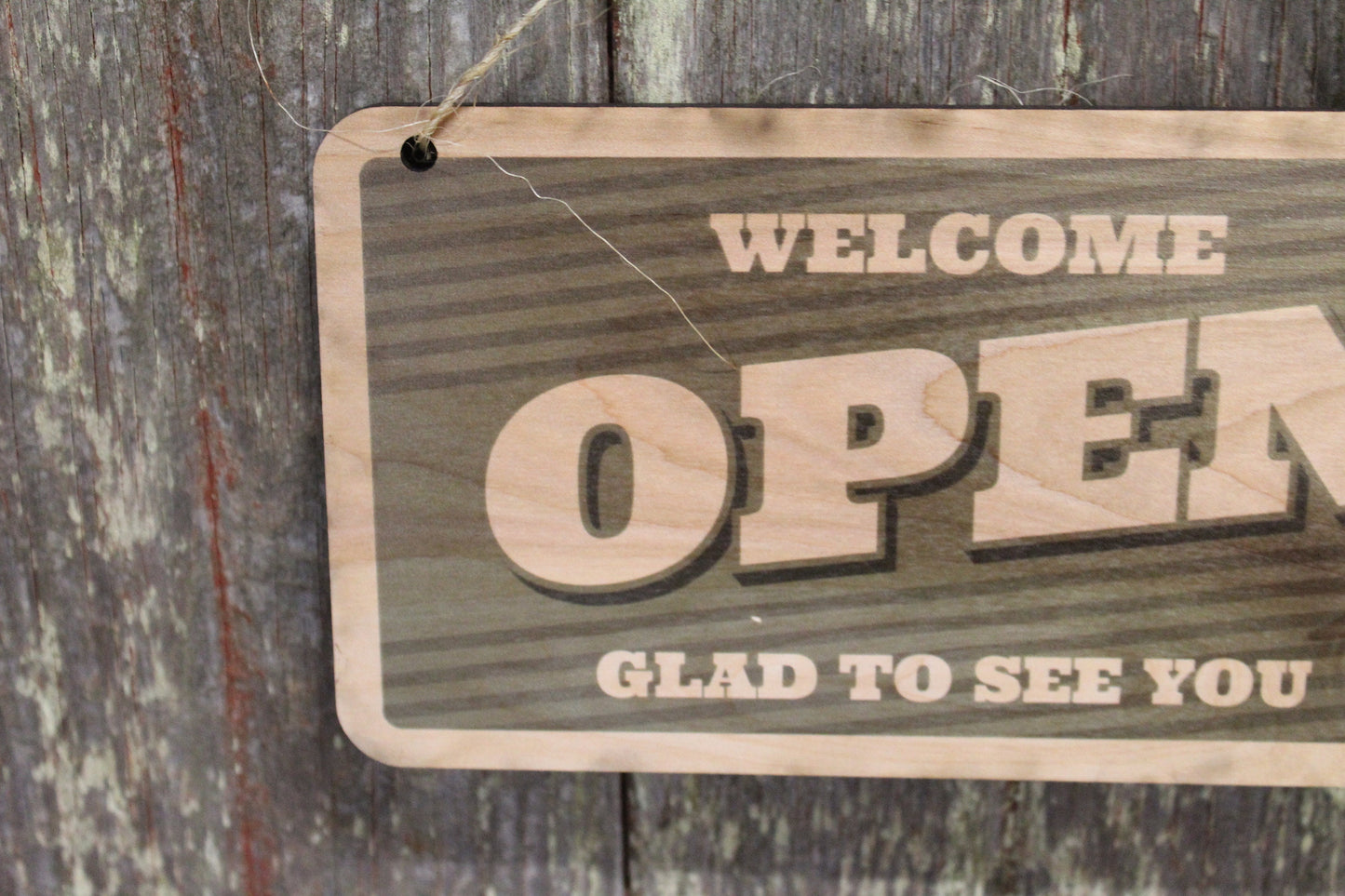 Open Closed Sign Green Welcome Glad To See You Sorry We'll See You Later Double Sided Close Vintage Wooden Front Door Entry Way