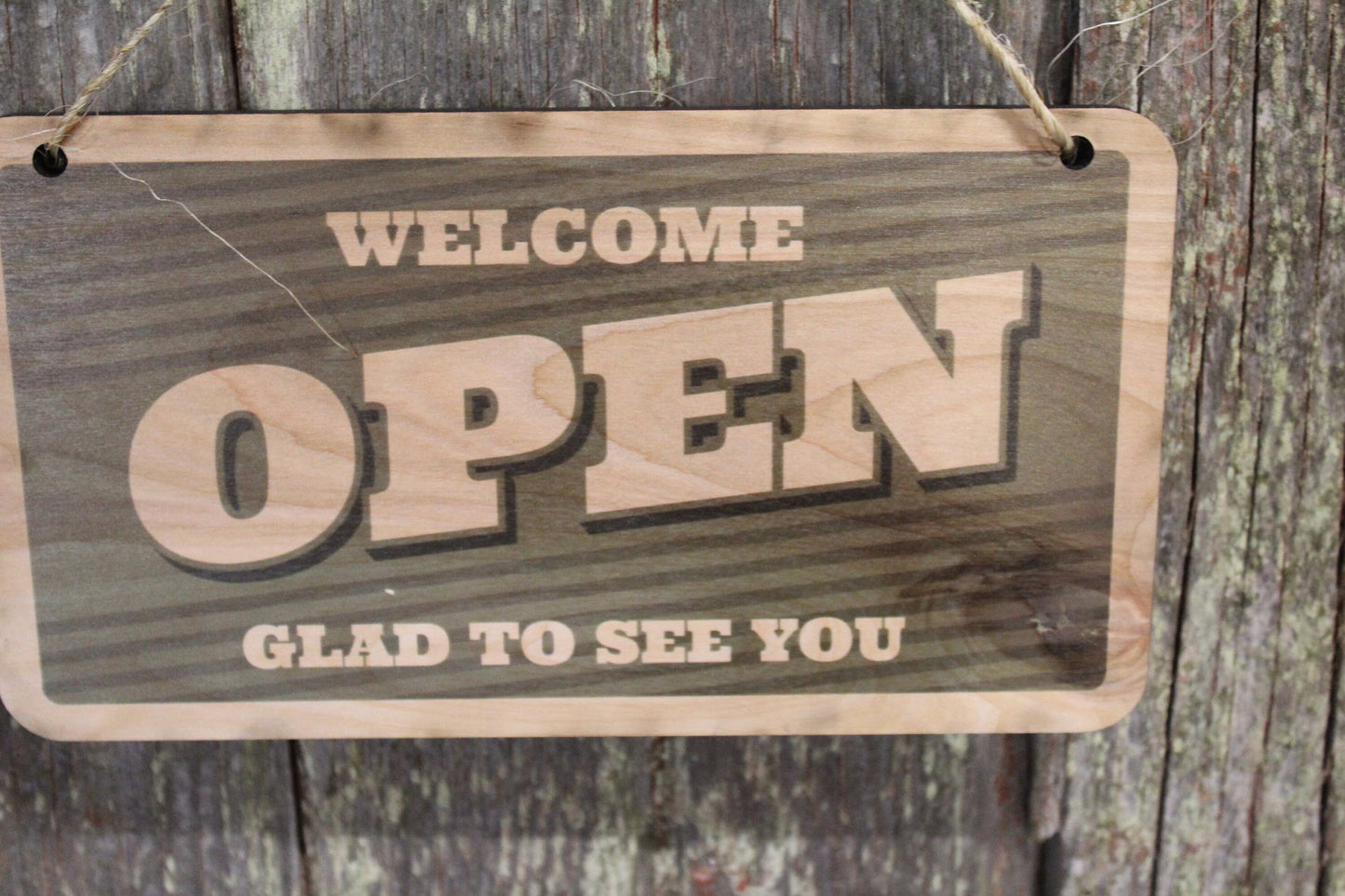 Open Closed Sign Green Welcome Glad To See You Sorry We'll See You Later Double Sided Close Vintage Wooden Front Door Entry Way
