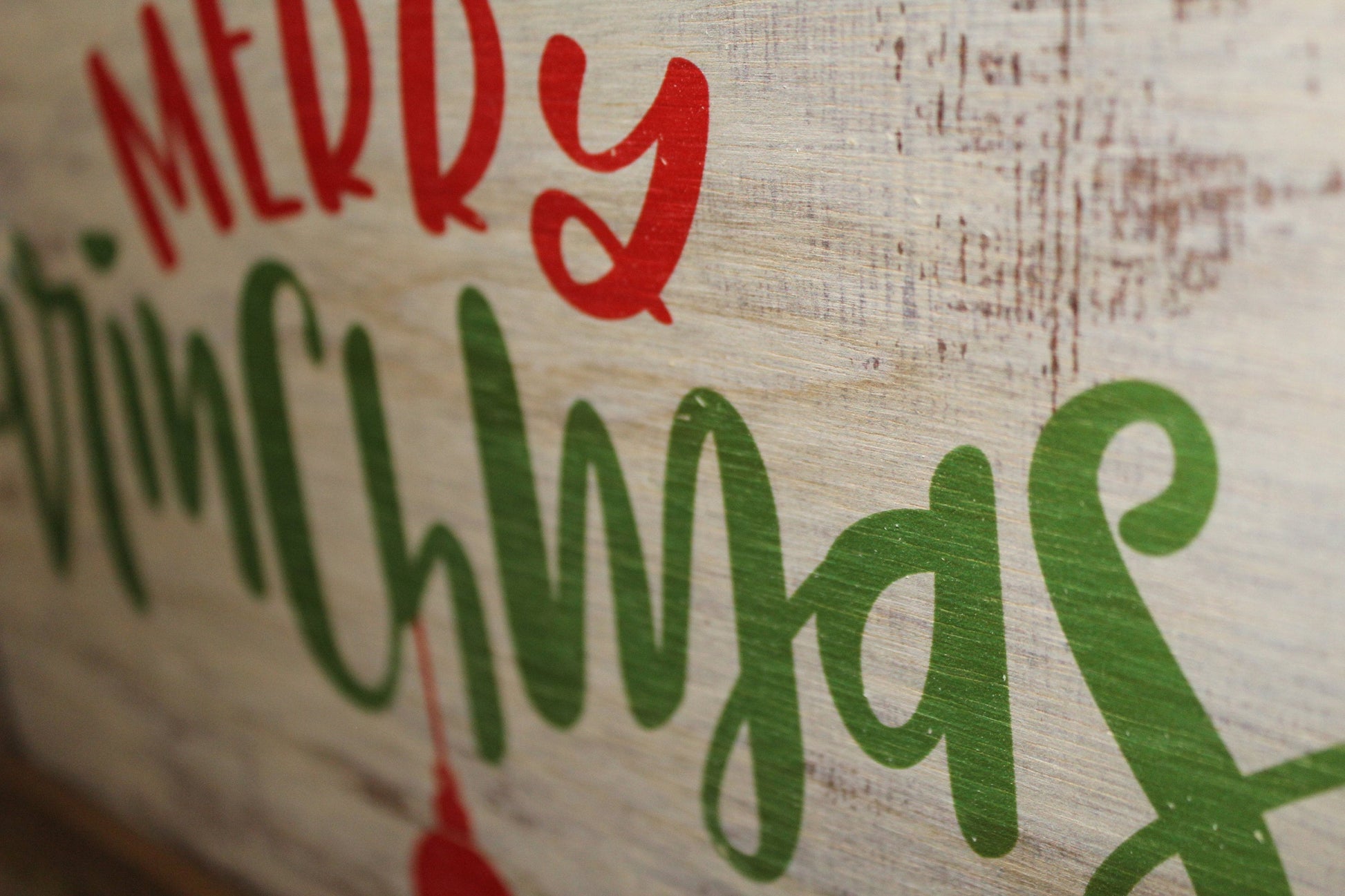 Merry Grinchmas Grinch hand holding ornament Christmas sign rustic white washed wood brown frame made in the USA