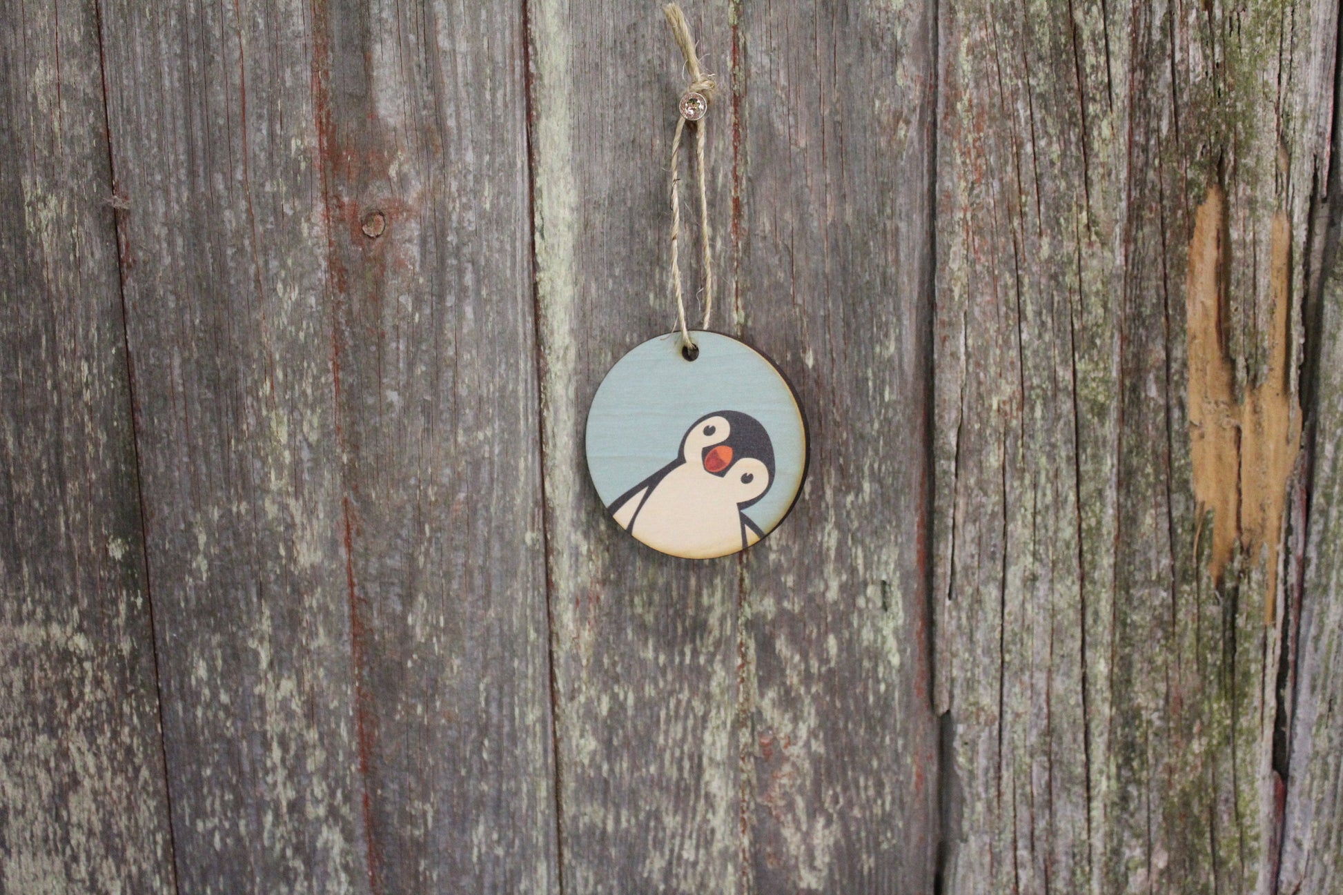 Set of 3 Penguin Friendly Winter Christmas Hi Chubby Little Friend Décor Wood Circle Hanger Sign Ornament Keychain Gift Cute Unique