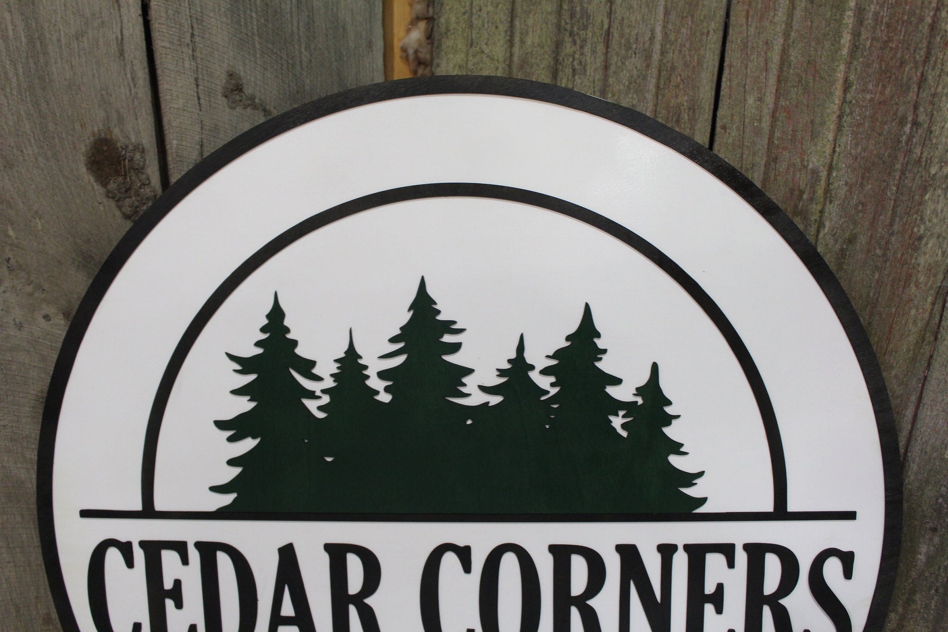 General Store Sign Small Business Round Sign Raised Text Commercial Signage 3D Your Logo Extra Large Rings Established Pine Trees Custom