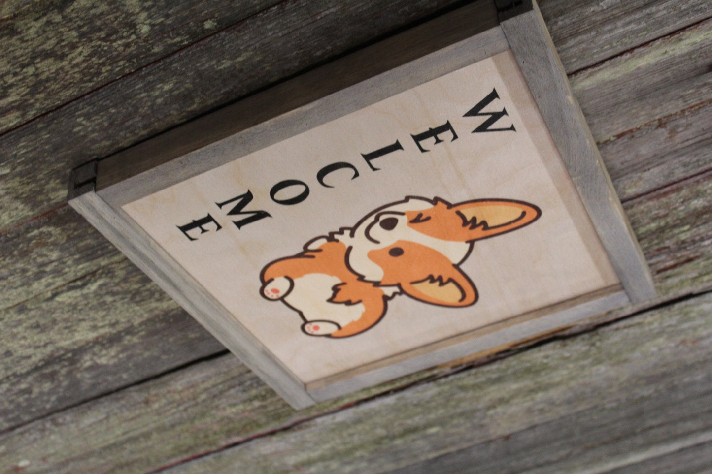 Framed Corgi Welcome Wood Sign Fluffy Butt Winking Dog Welsh Corgi Décor Print Wall Art Decoration Wall Hanging Farmhouse Rustic