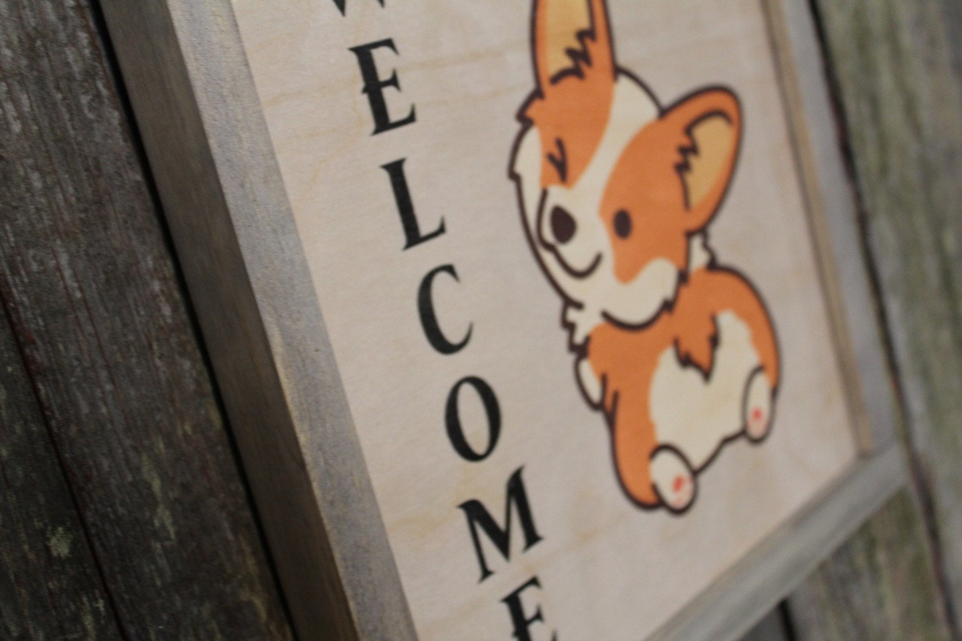 Framed Corgi Welcome Wood Sign Fluffy Butt Winking Dog Welsh Corgi Décor Print Wall Art Decoration Wall Hanging Farmhouse Rustic