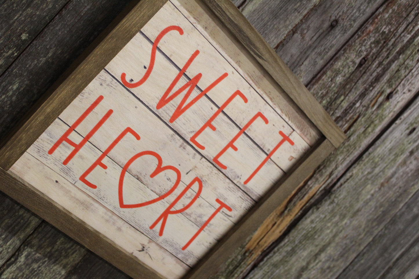 Valentines Wood Sign Sweet Heart Sweetest Day Valentines Day Hearts Red Shiplap Brown Framed Print Wall Art Farmhouse Primitive Rustic Text
