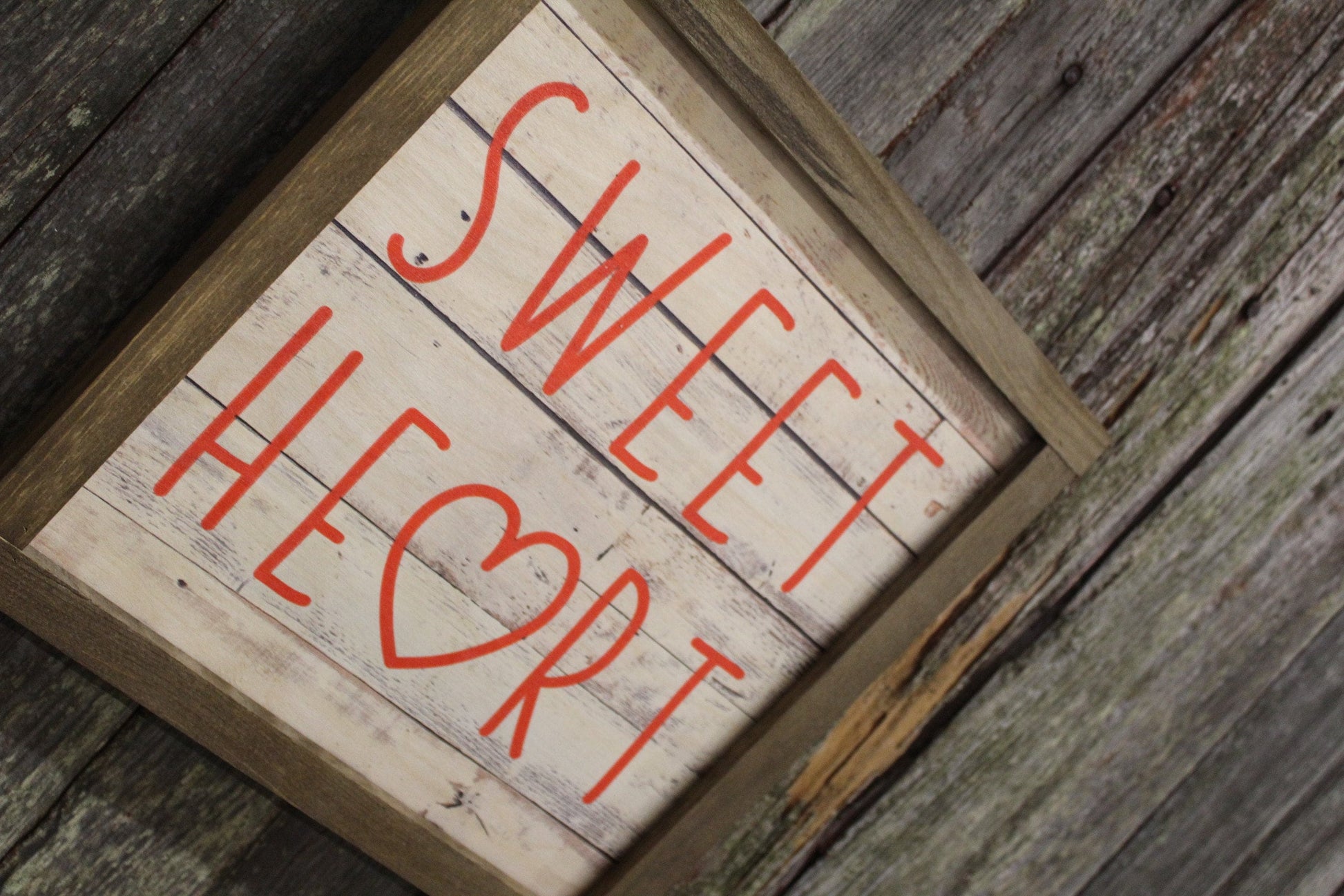 Valentines Wood Sign Sweet Heart Sweetest Day Valentines Day Hearts Red Shiplap Brown Framed Print Wall Art Farmhouse Primitive Rustic Text