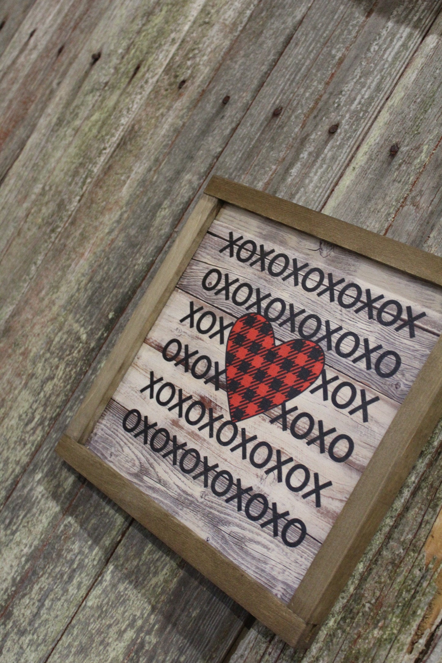 Valentines Wood Sign XOXO Text Buffalo Plaid Heart Sweetest Day Valentines Day Red Shiplap Print Art Farmhouse Primitive Rustic