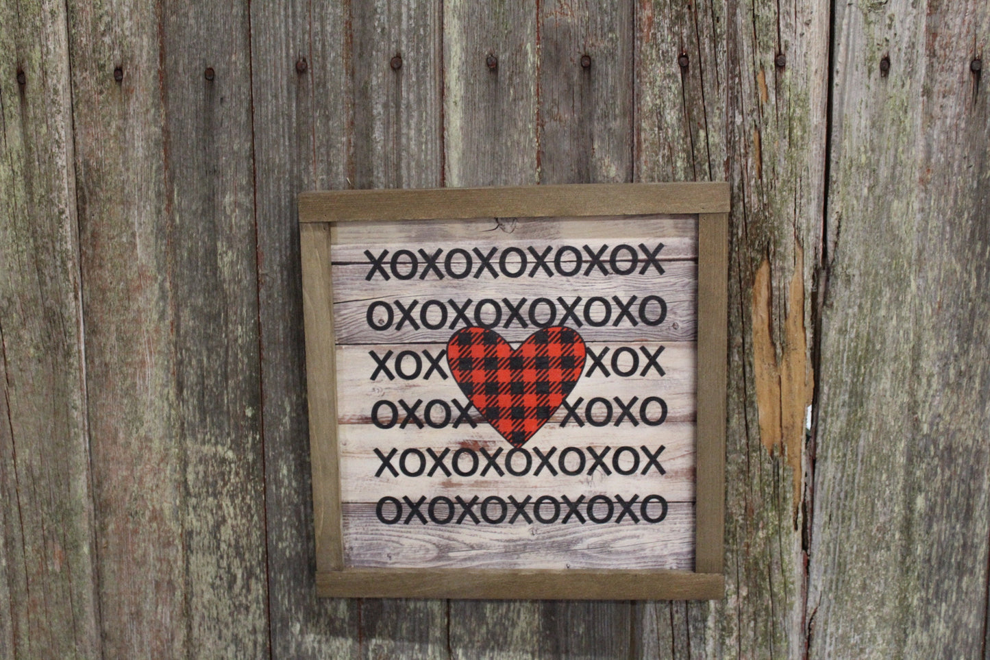 Valentines Wood Sign XOXO Text Buffalo Plaid Heart Sweetest Day Valentines Day Red Shiplap Print Art Farmhouse Primitive Rustic
