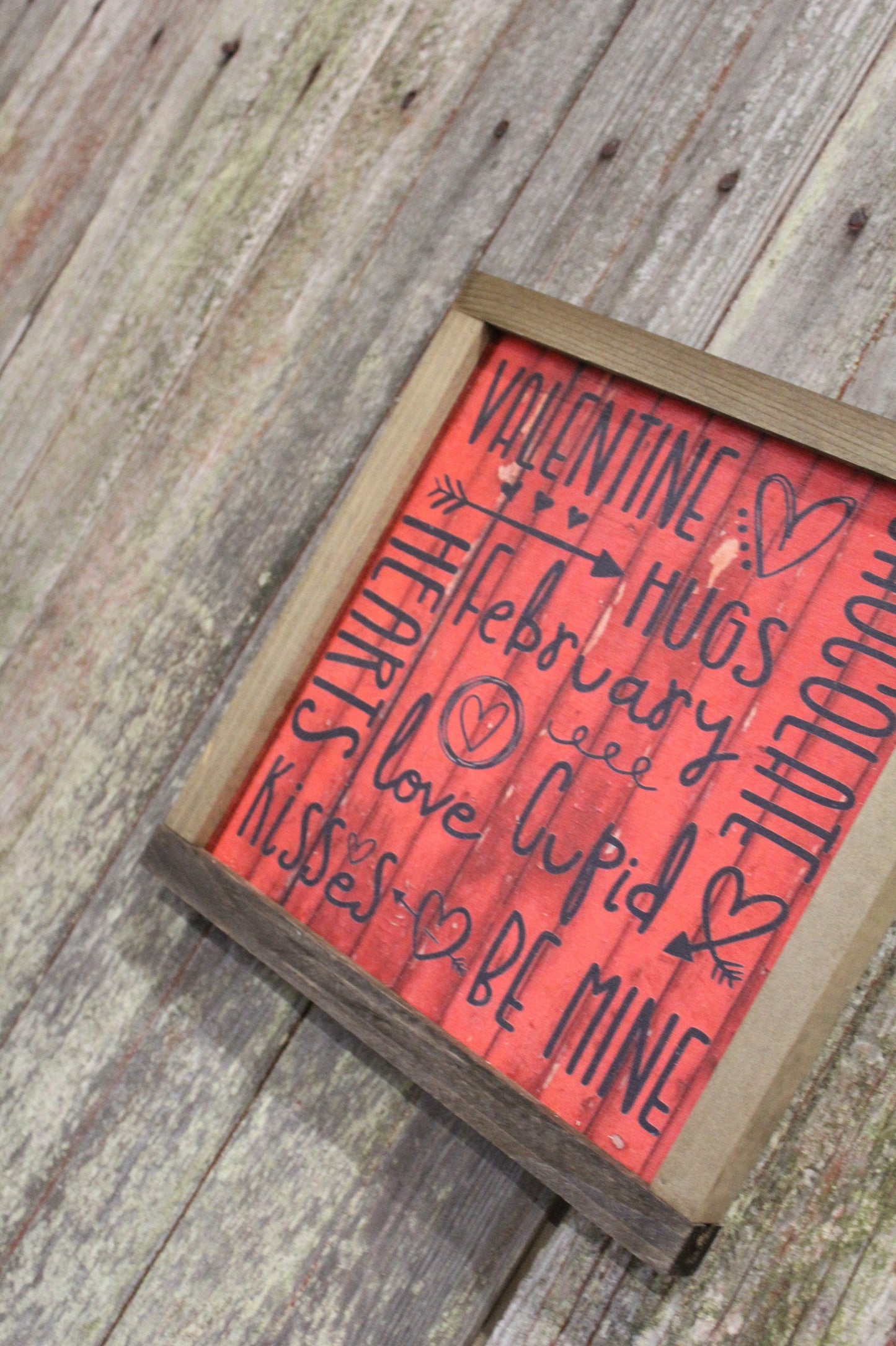 Valentines Wood Sign XOXO Text February Kiss Hug Phrases Heart Sweetest Day Valentines Day Red Shiplap Print Art Farmhouse Primitive Rustic