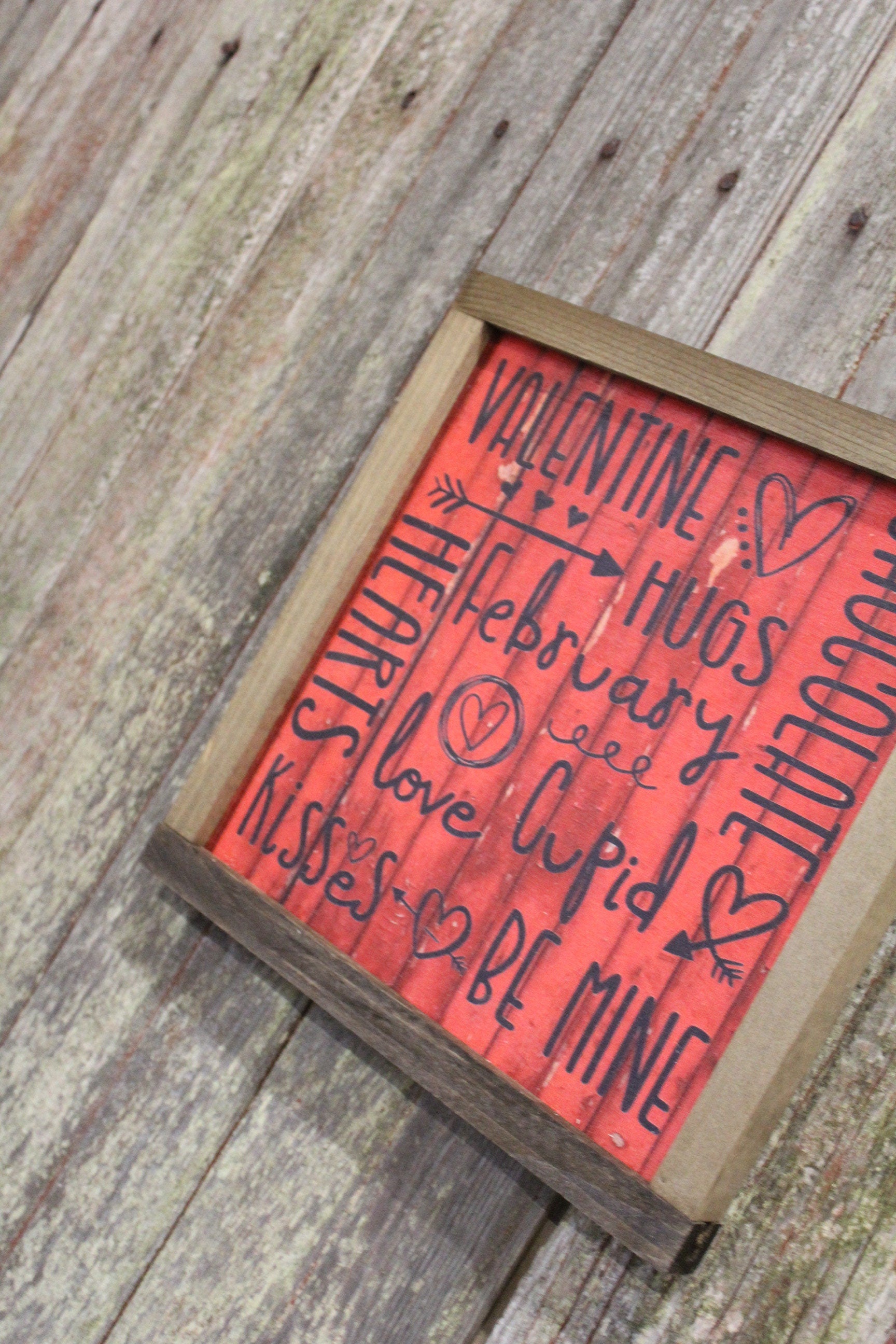 Valentines Wood Sign XOXO Text February Kiss Hug Phrases Heart Sweetest Day Valentines Day Red Shiplap Print Art Farmhouse Primitive Rustic