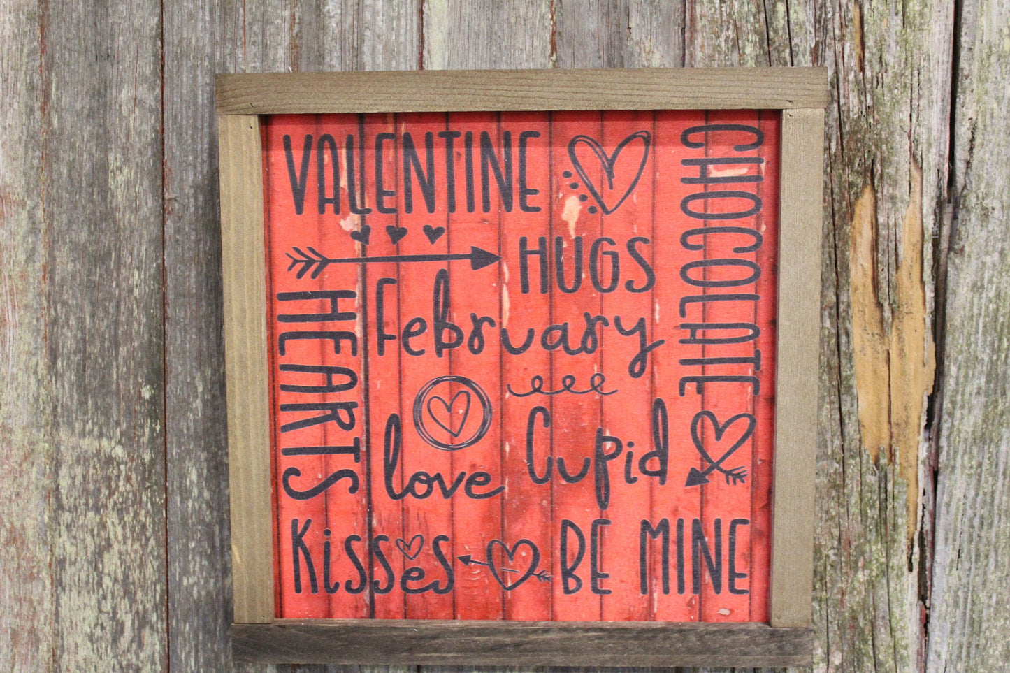 Valentines Wood Sign XOXO Text February Kiss Hug Phrases Heart Sweetest Day Valentines Day Red Shiplap Print Art Farmhouse Primitive Rustic