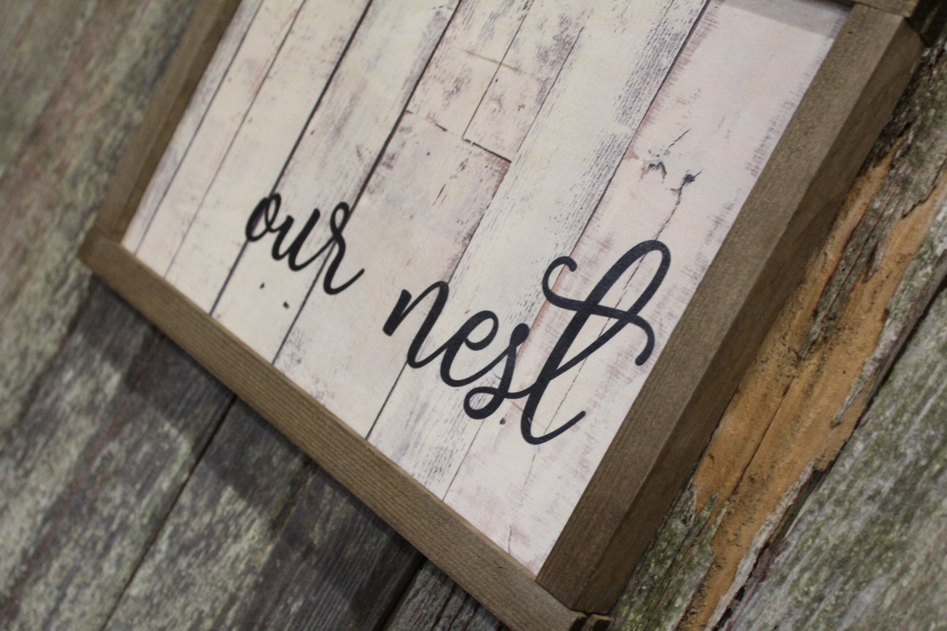 Our Nest Pallet Wood Sign Print Farmhouse Decoration Text House Warming Home Owners Gift Barn Wood Frame Wall Art White Shiplap Script