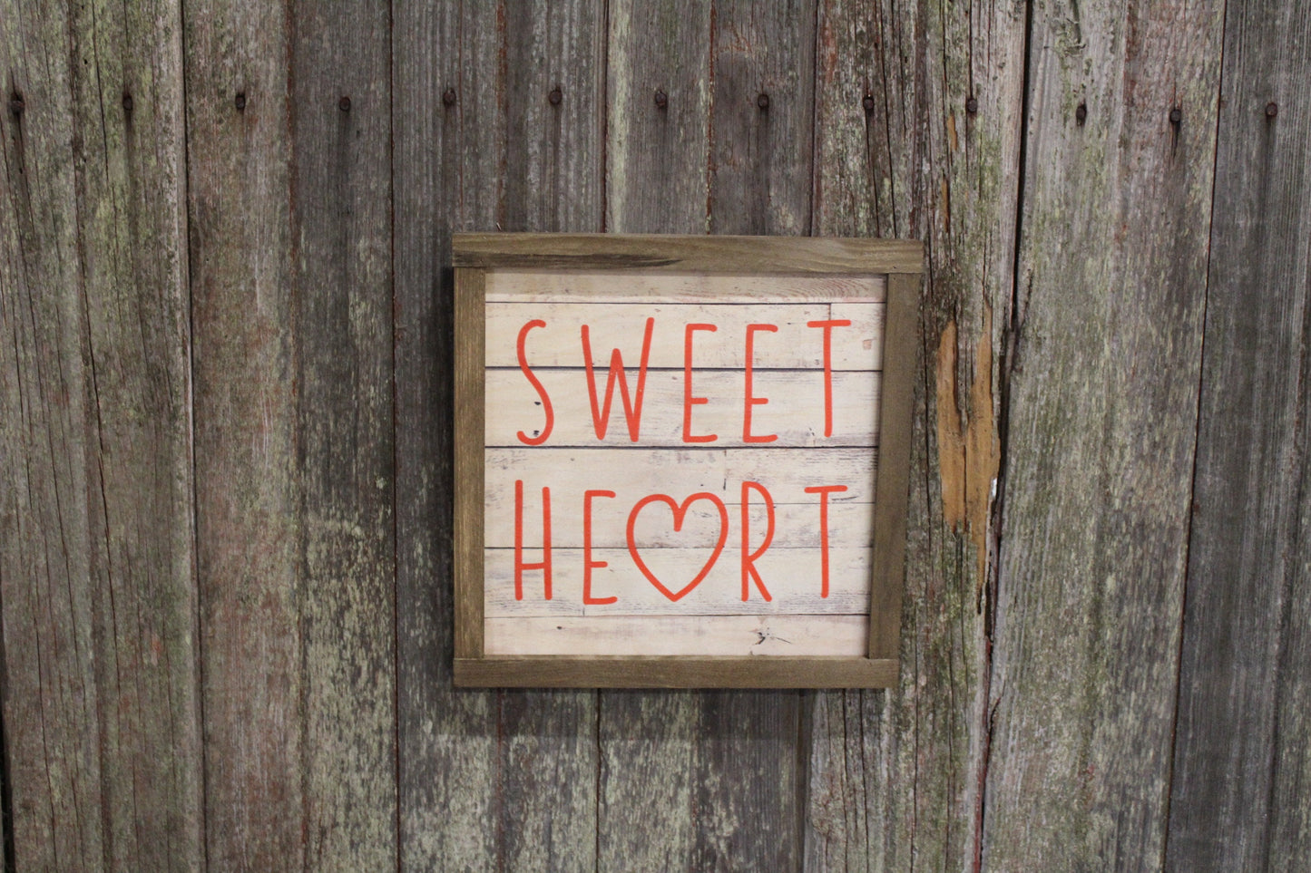 Valentines Wood Sign Sweet Heart Sweetest Day Valentines Day Hearts Red Shiplap Brown Framed Print Wall Art Farmhouse Primitive Rustic Text