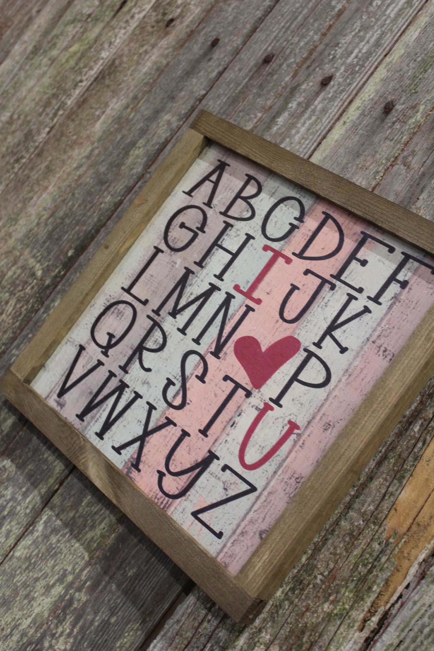 Valentines Wood Sign Alphabet ABC's Heart Sweetest Day Valentines Day I Heart You I Love You Shiplap Print Art Farmhouse Primitive Rustic
